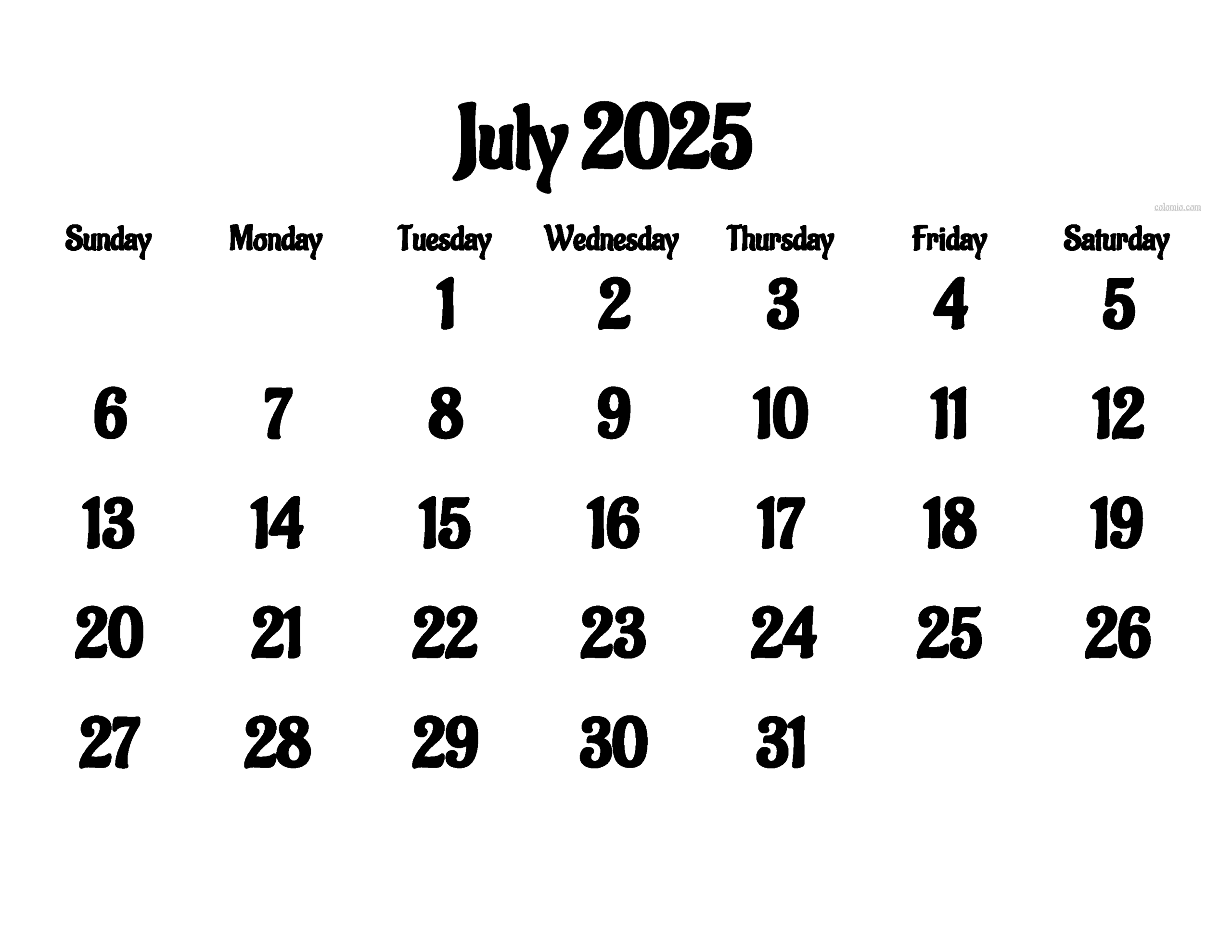 Calender July 2025