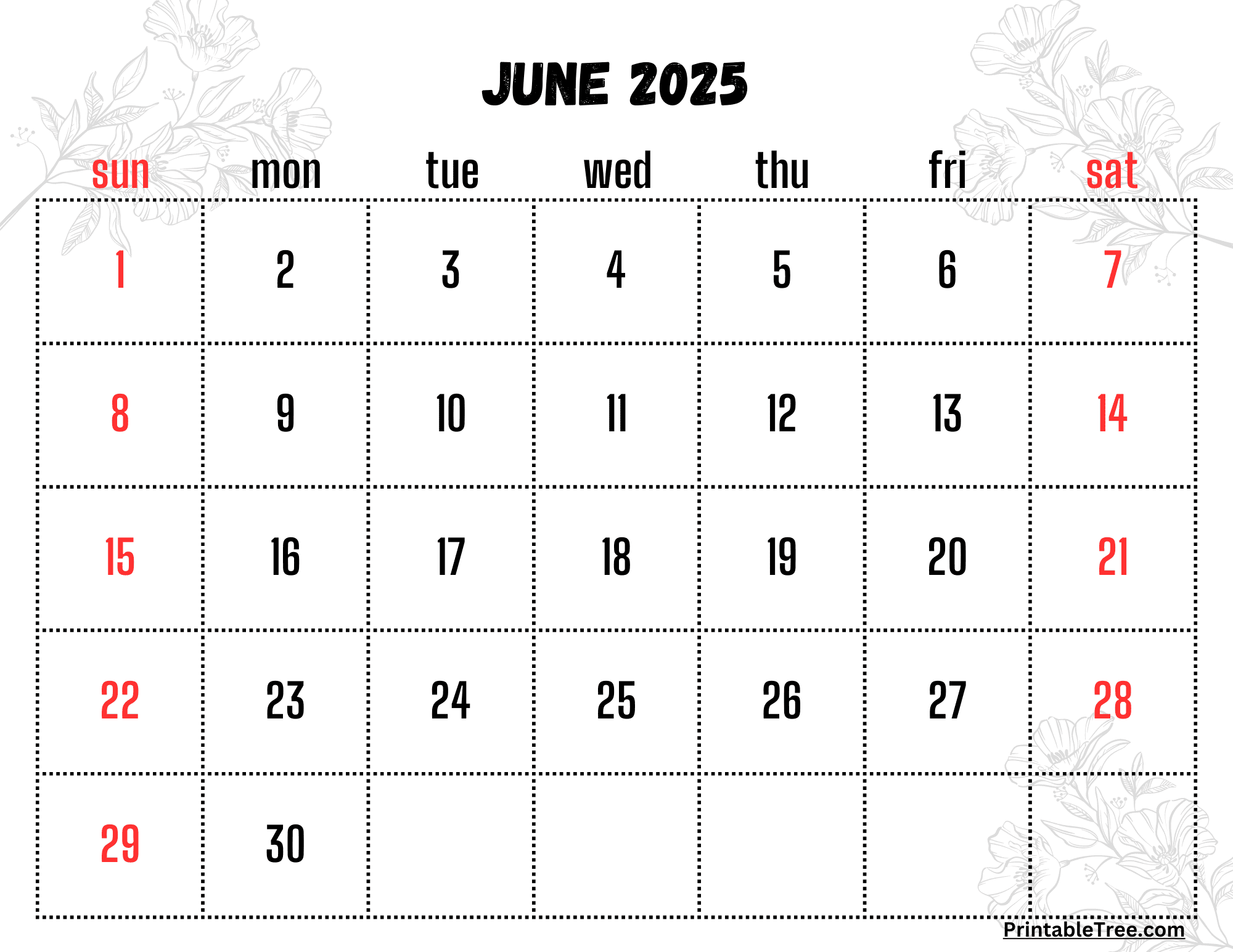 June 2025 Calendar Printable Free