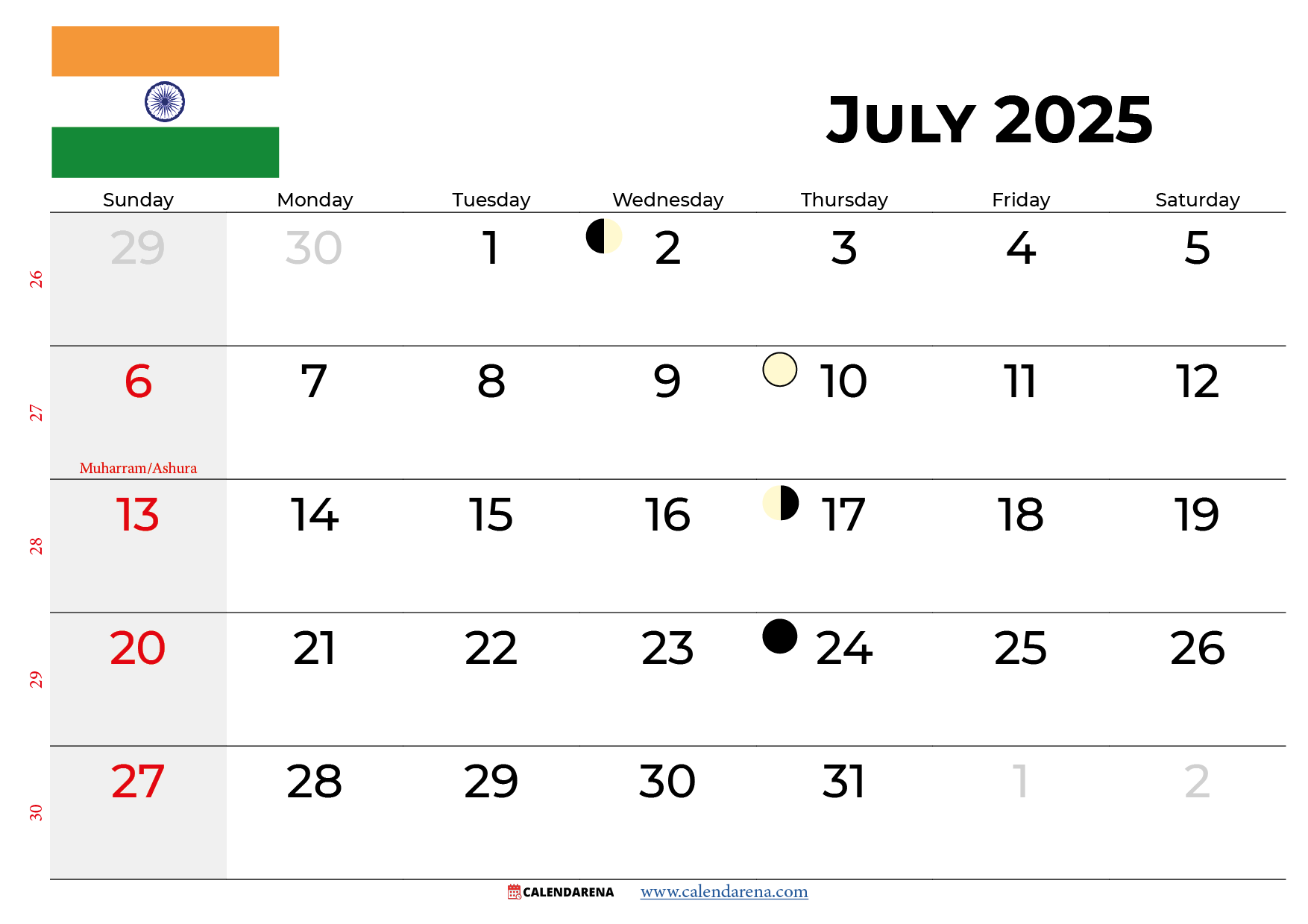 Calendar 2025 July Month