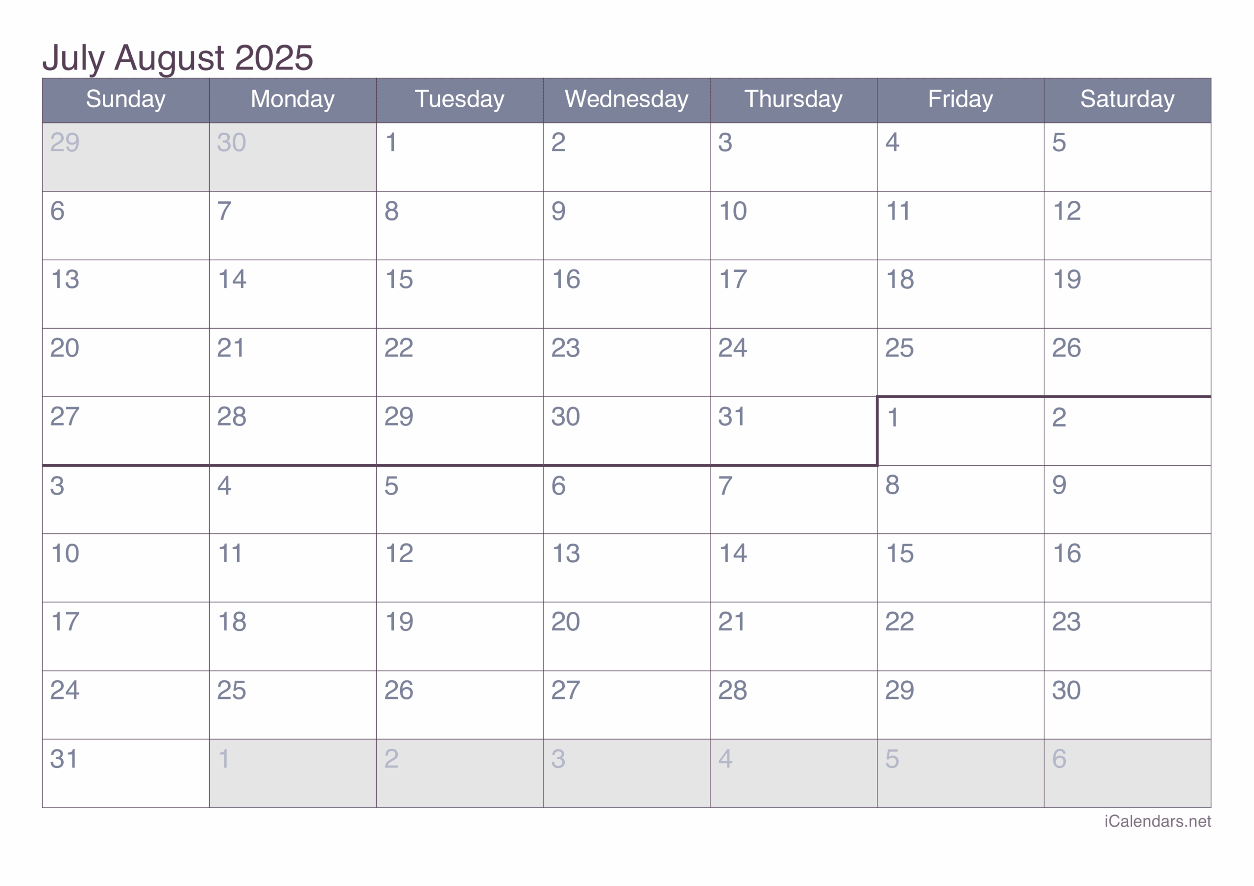 June To August 2025 Calendar