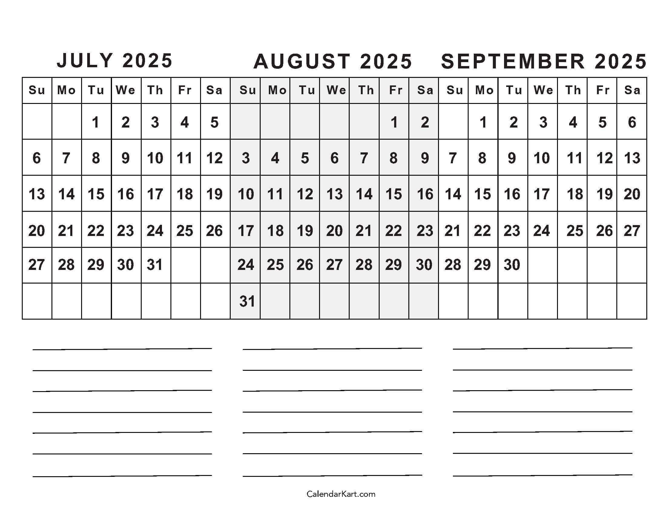 Calendar 2025 July And August