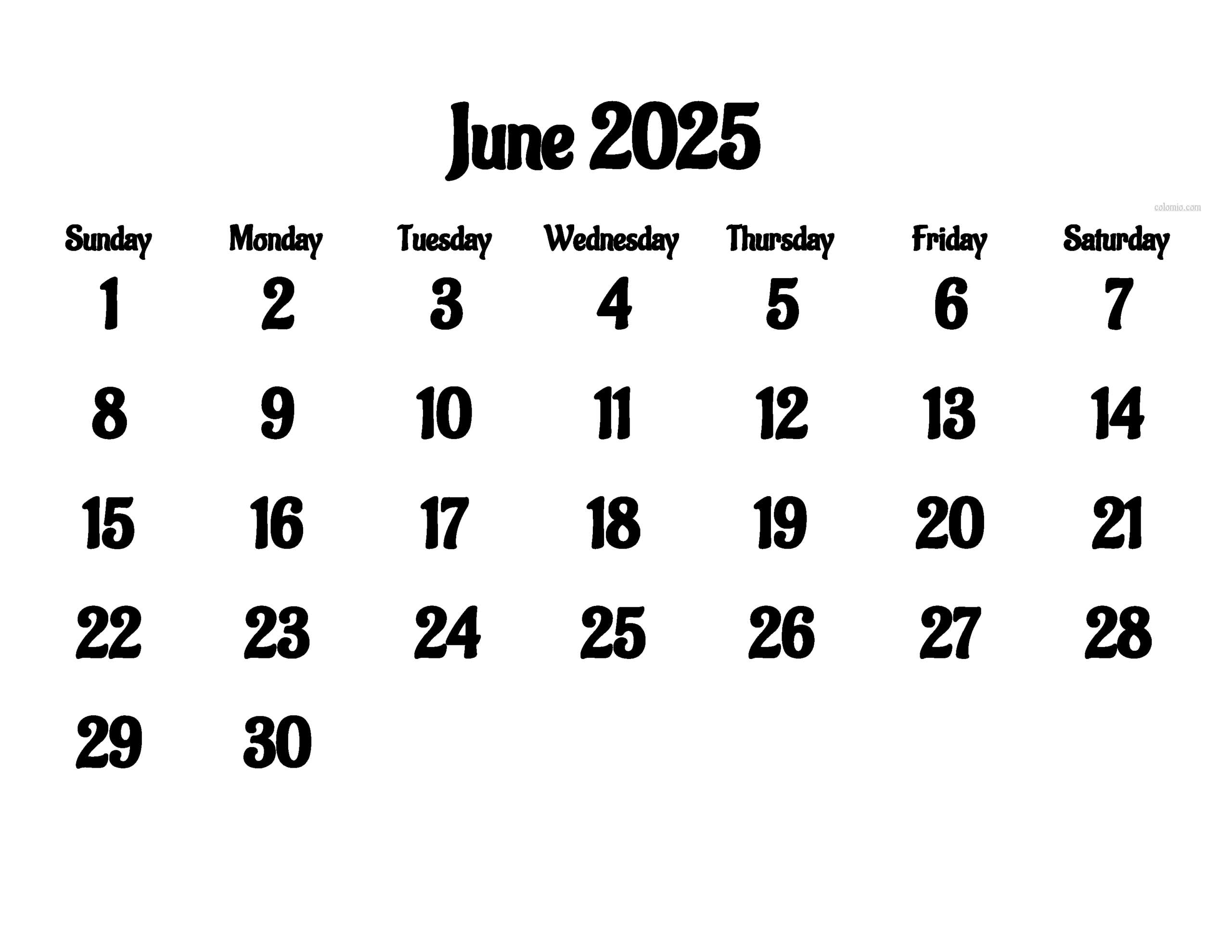 2025 Calendar June