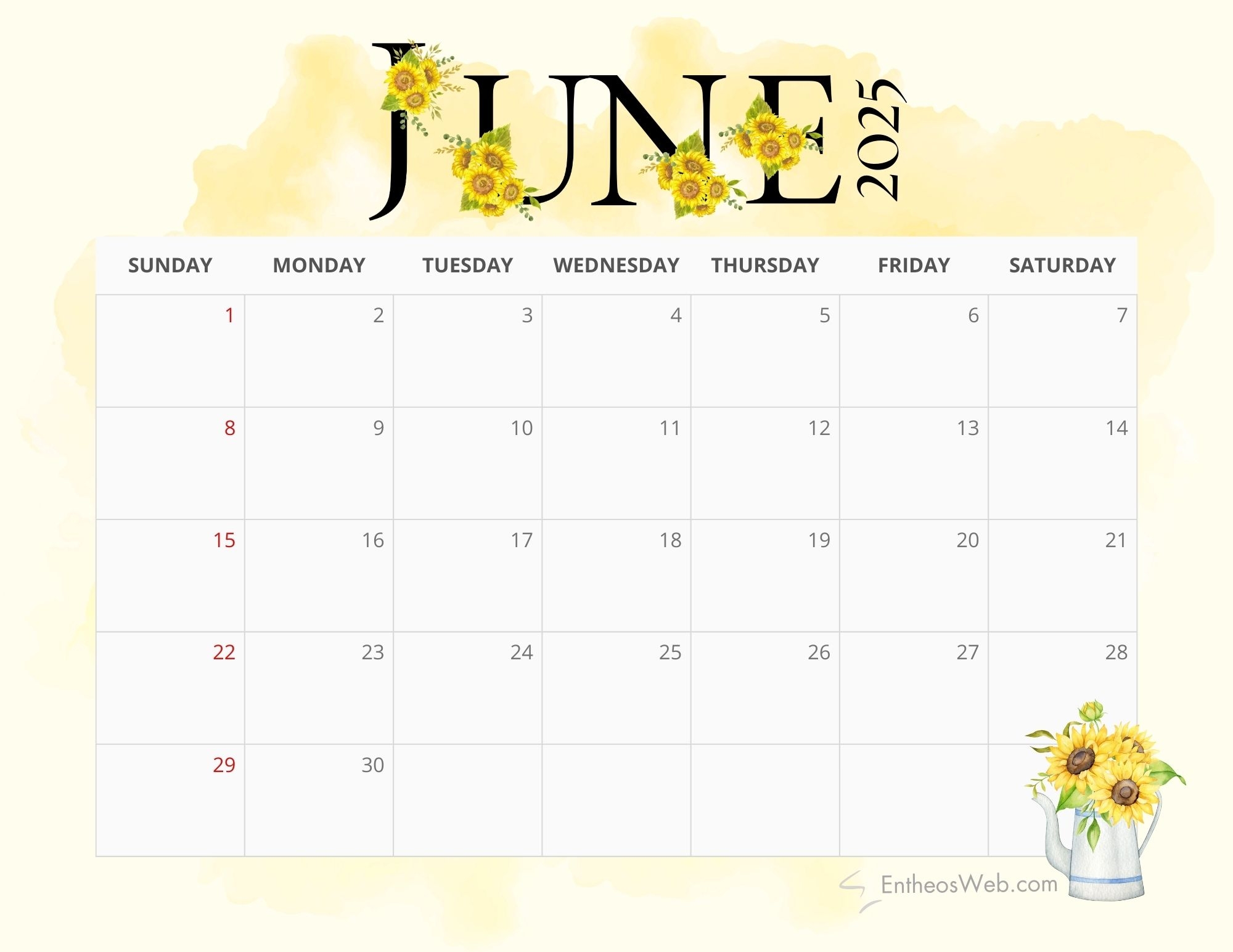 Printable Calendar June 2025 Free