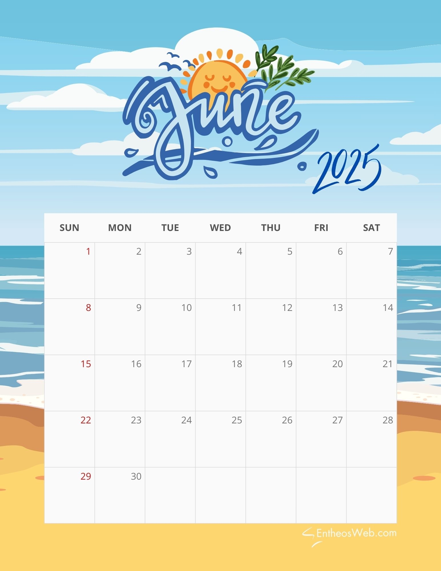 Blank June 2025 Calendar Printable Pdf