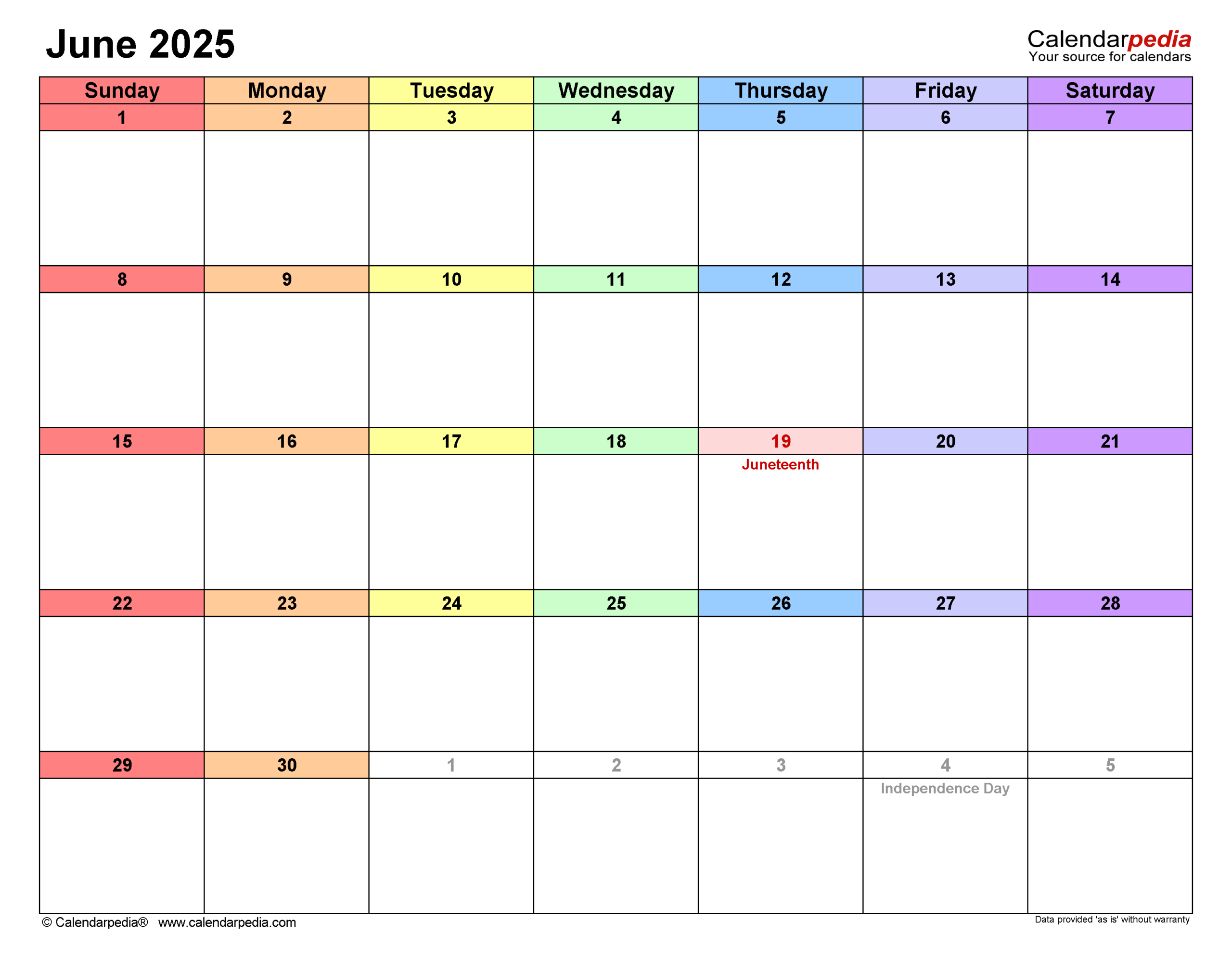 Editable Calendar June 2025