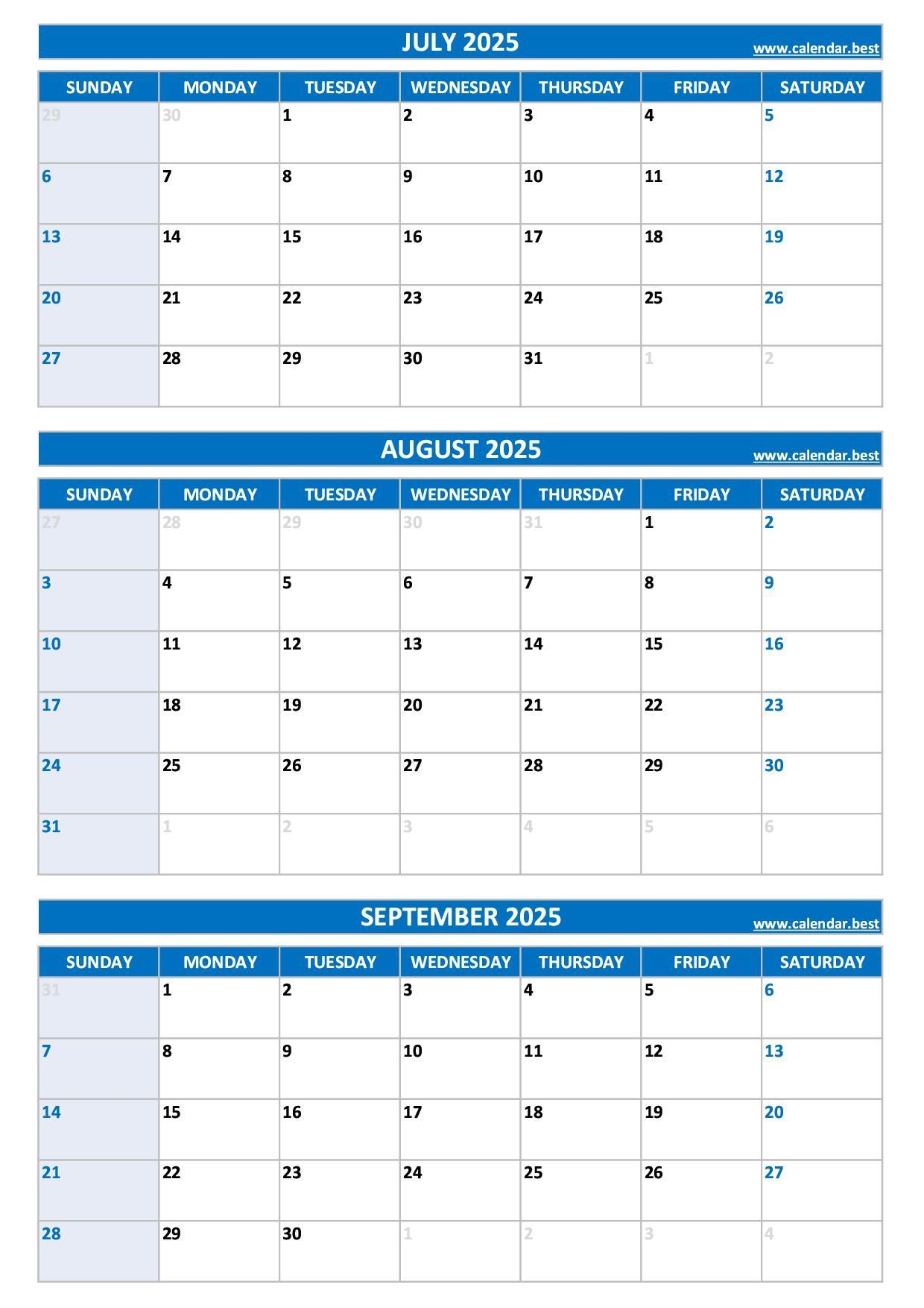 July August 2025 Calendar Printable