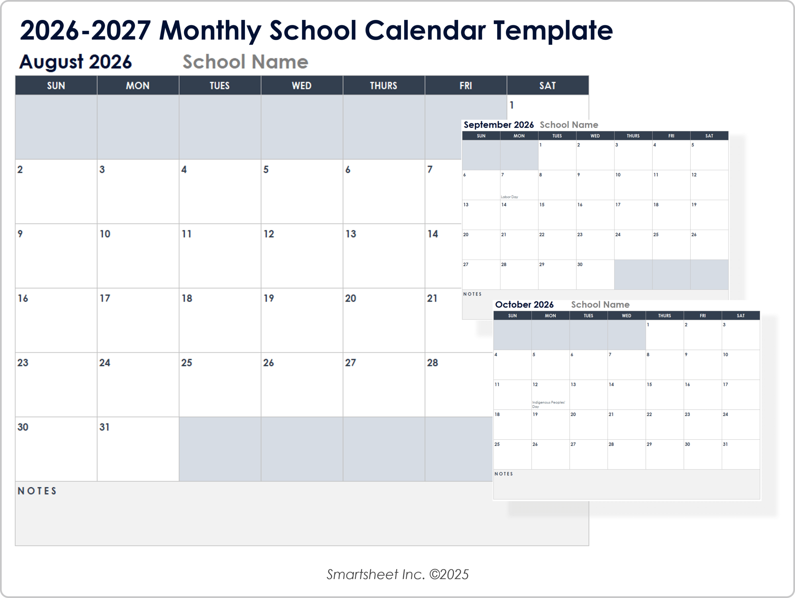 Academic 2026-2027 Printable Blank Calendar