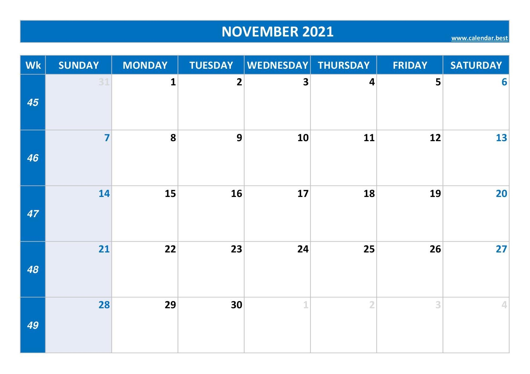 2021 Calendar With Week Numbers Calendar best