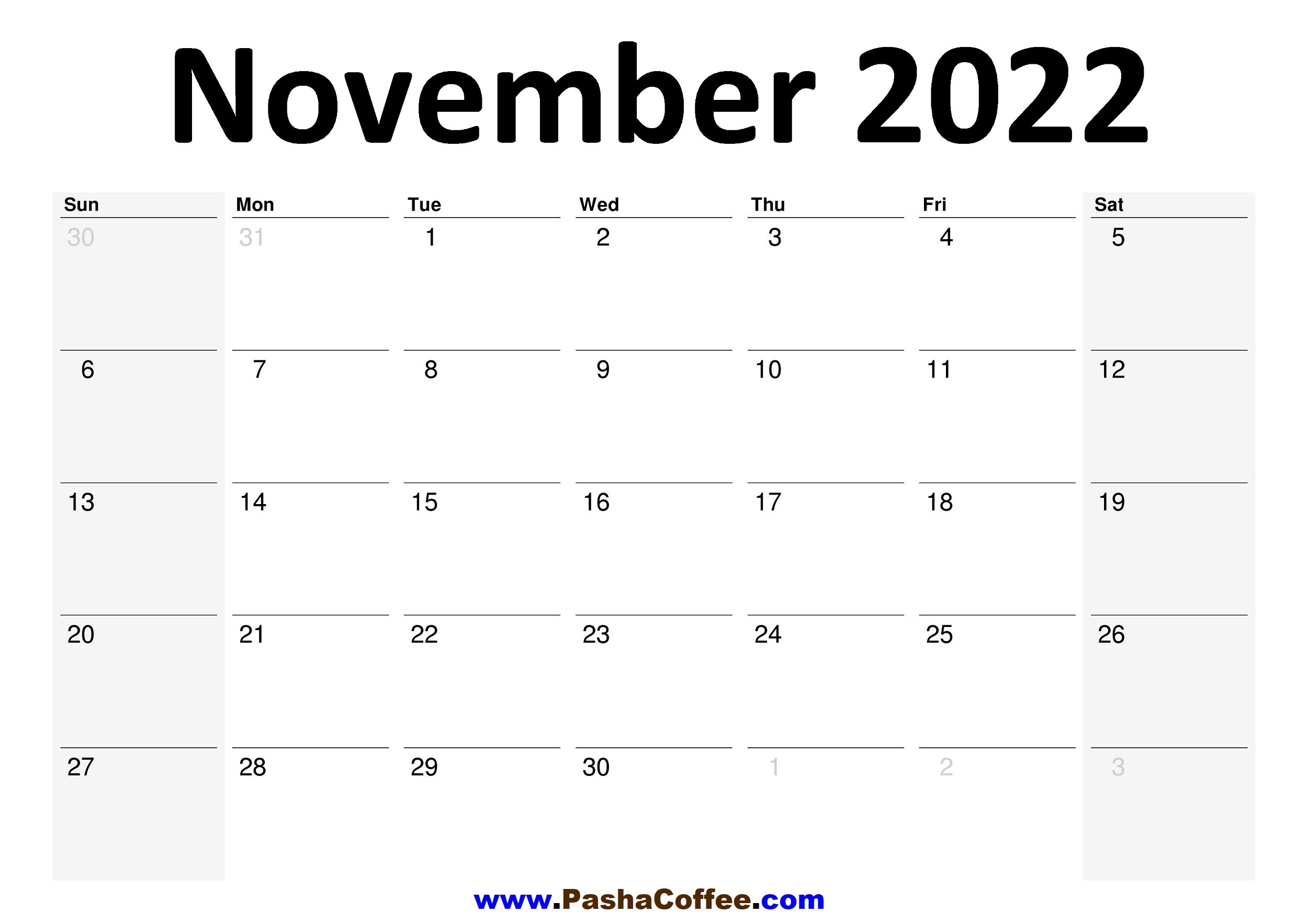 2022 November Calendar Planner Printable Monthly PashaCoffee