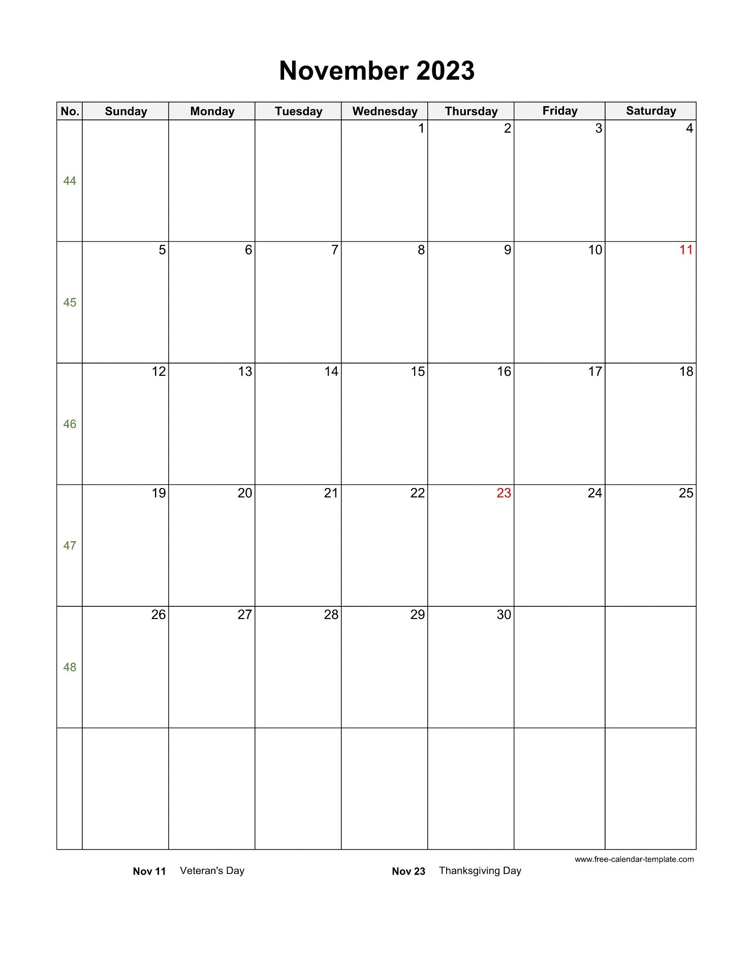 2023 November Calendar Blank Vertical Template Free calendar 