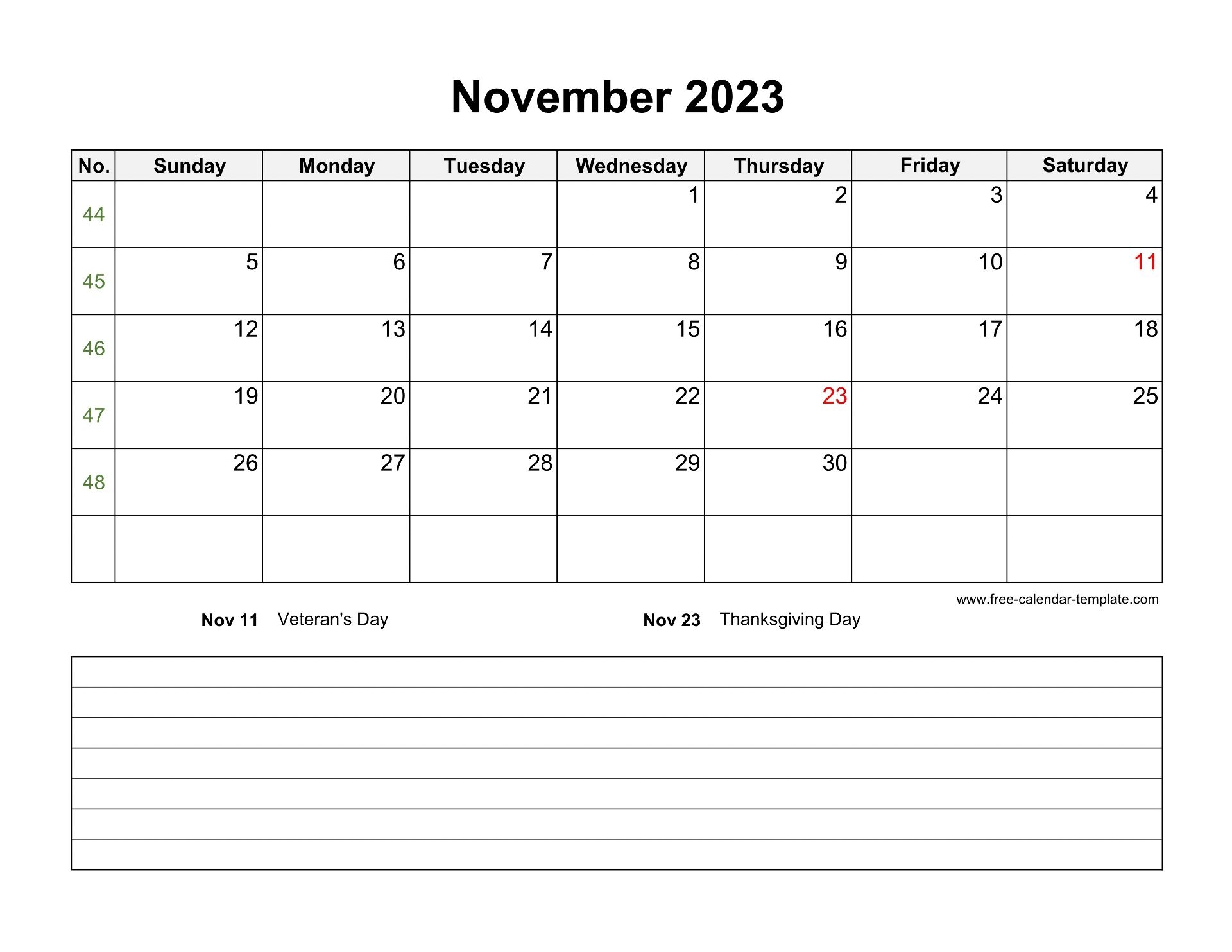 2023 Printable November Calendar With Space For Appointments 