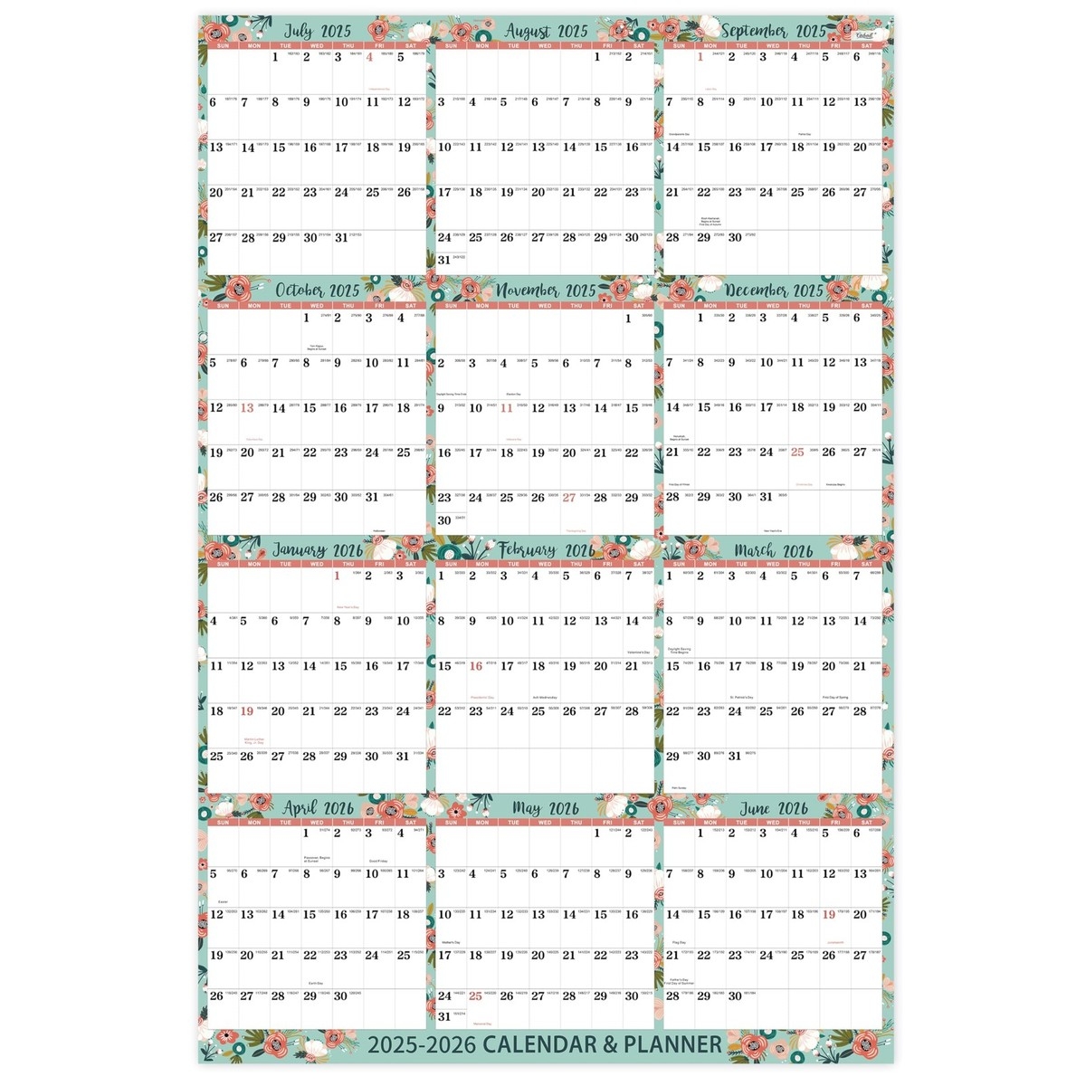 2025 2026 Calendar Yearly 2025 2026 Wall Calendar July 2025 