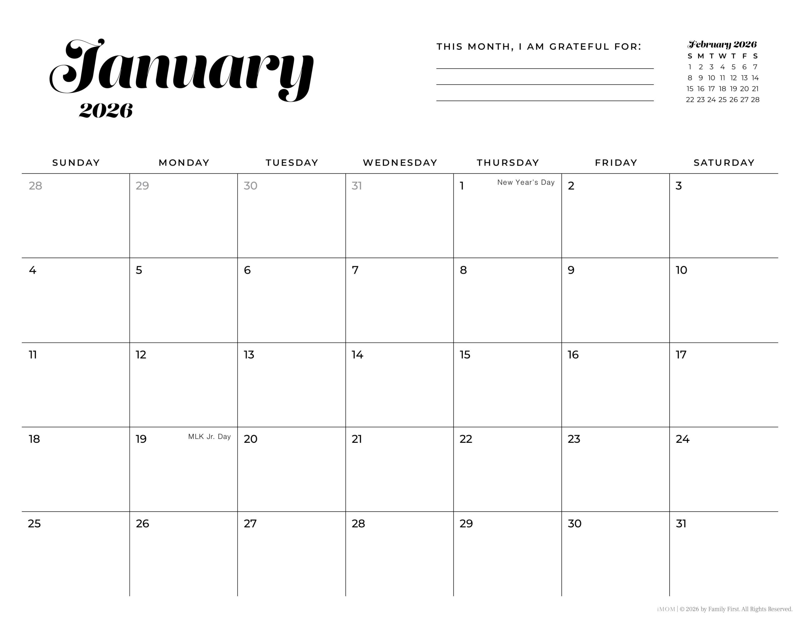 Calendar 2026 Printable December Imom