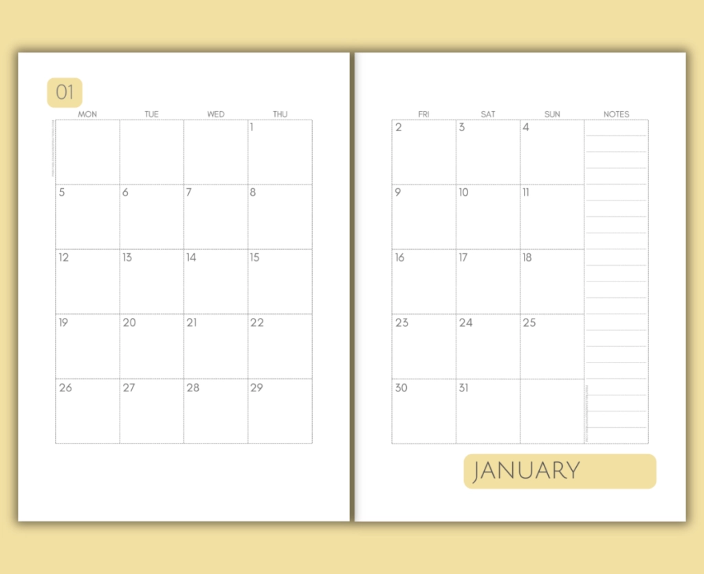 2025 2026 Two Page Calendar Monthly Spread Free Printable 