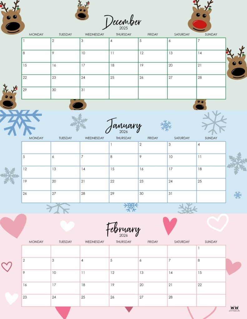 2025 2026 Winter Calendars 14 FREE Cals Printabulls