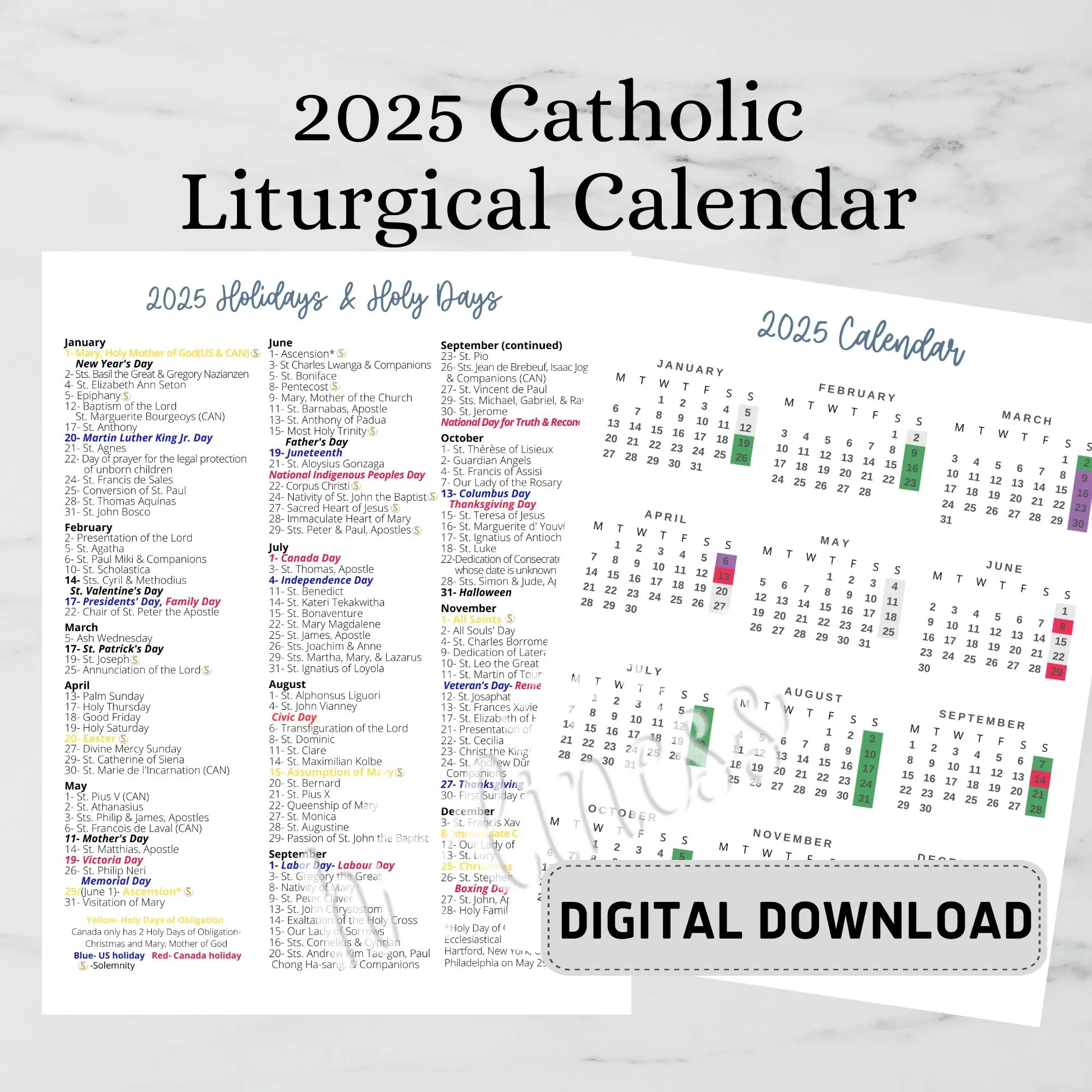 2025 Liturgical Catholic Calendar Etsy Norway