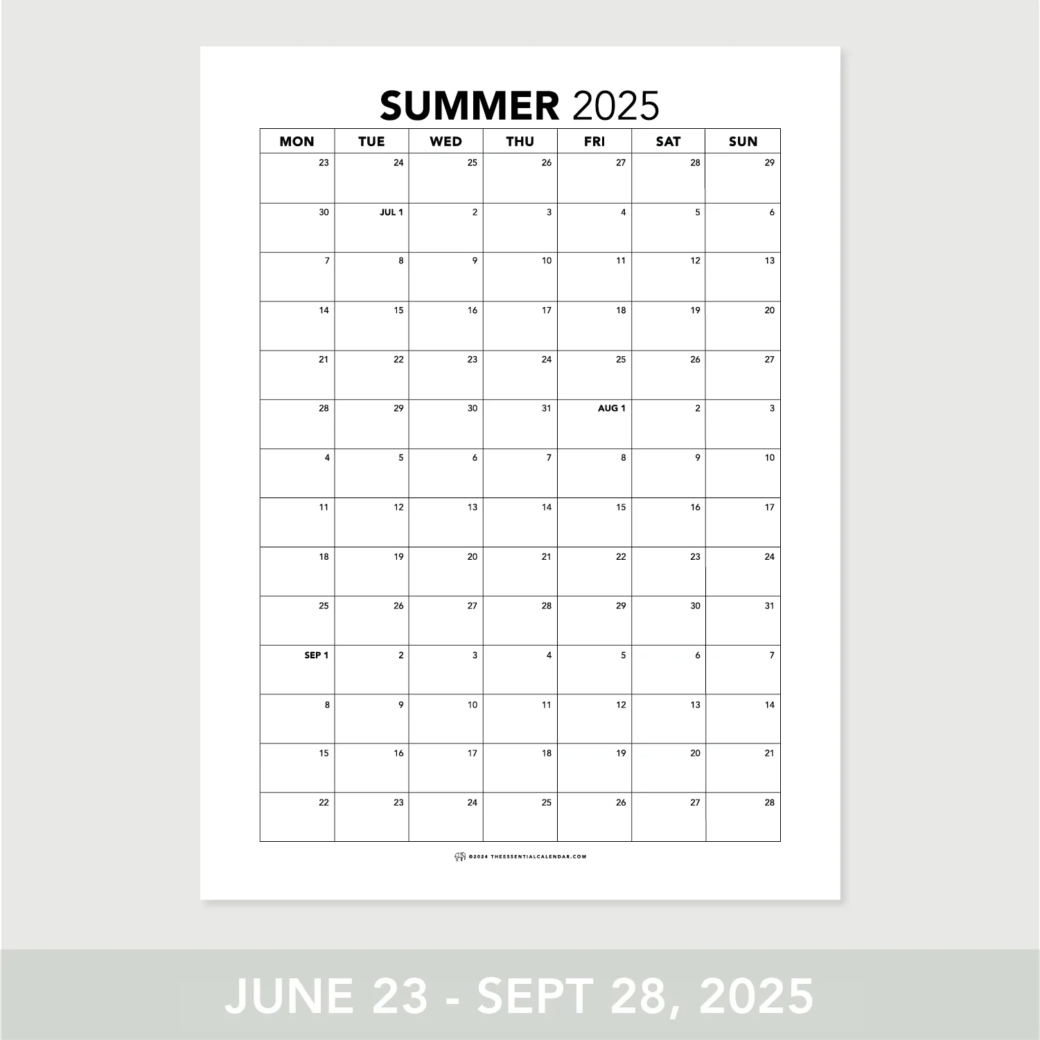 2025 Monday start Annual Calendar The Essential Calendar
