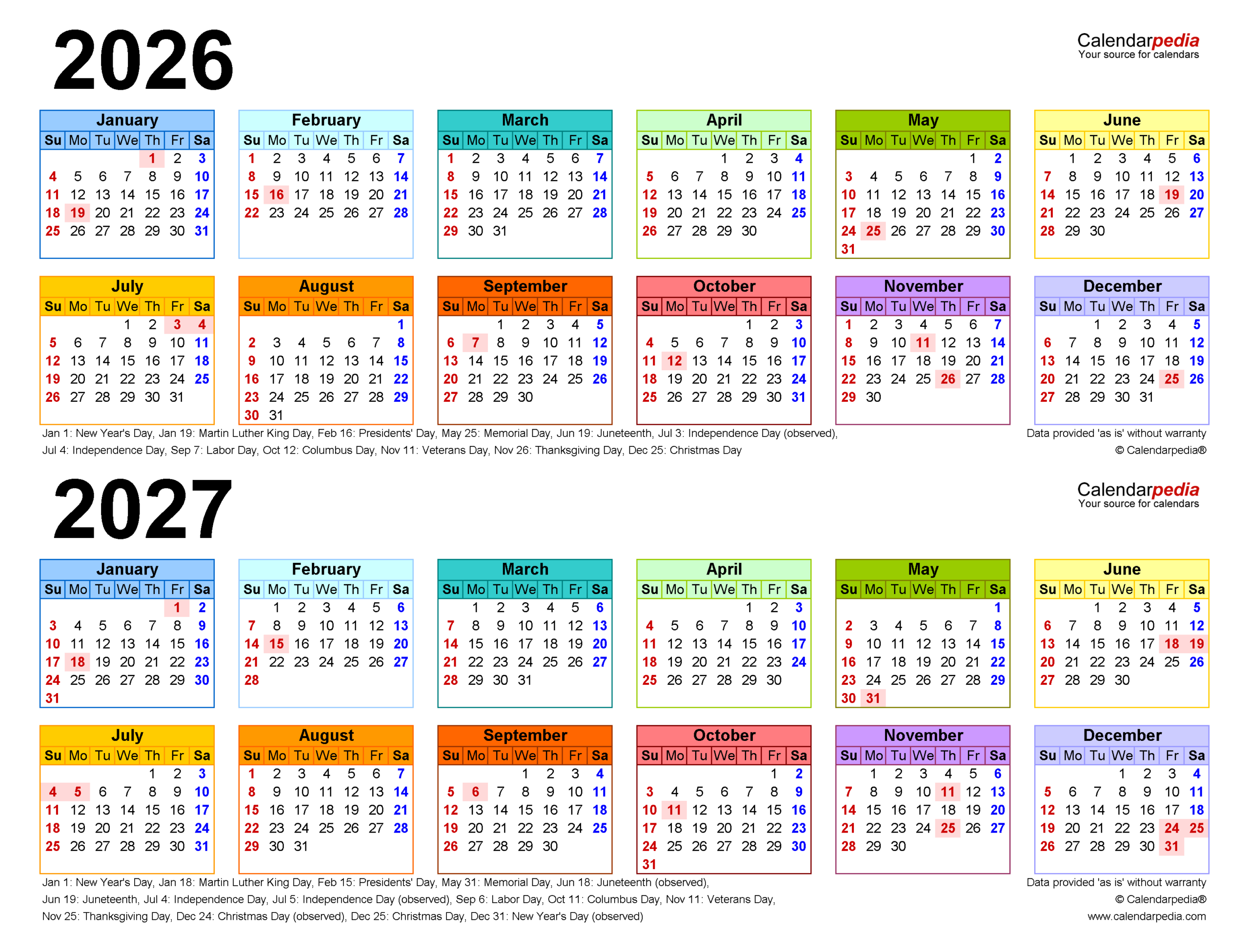 Printable 2026-2027 Calendar Blank