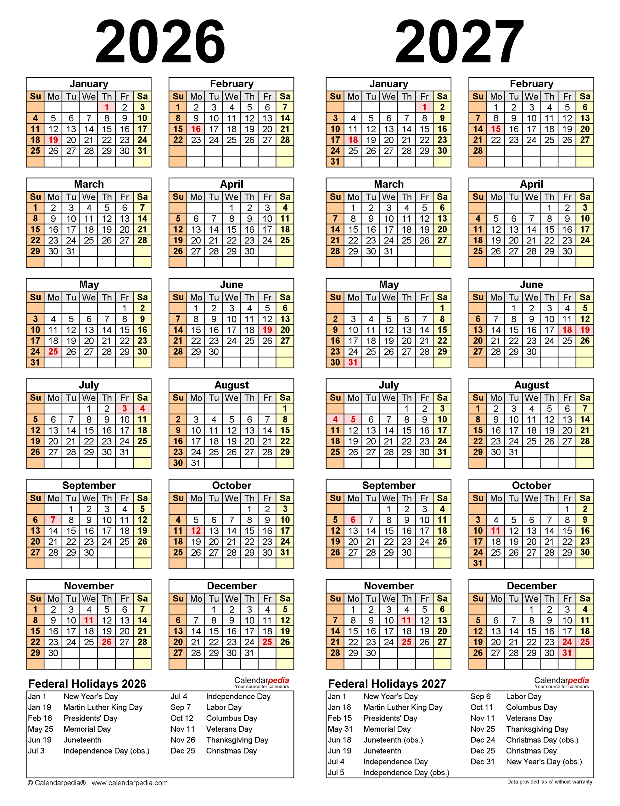 Blank Printable Calendar 2026-2027