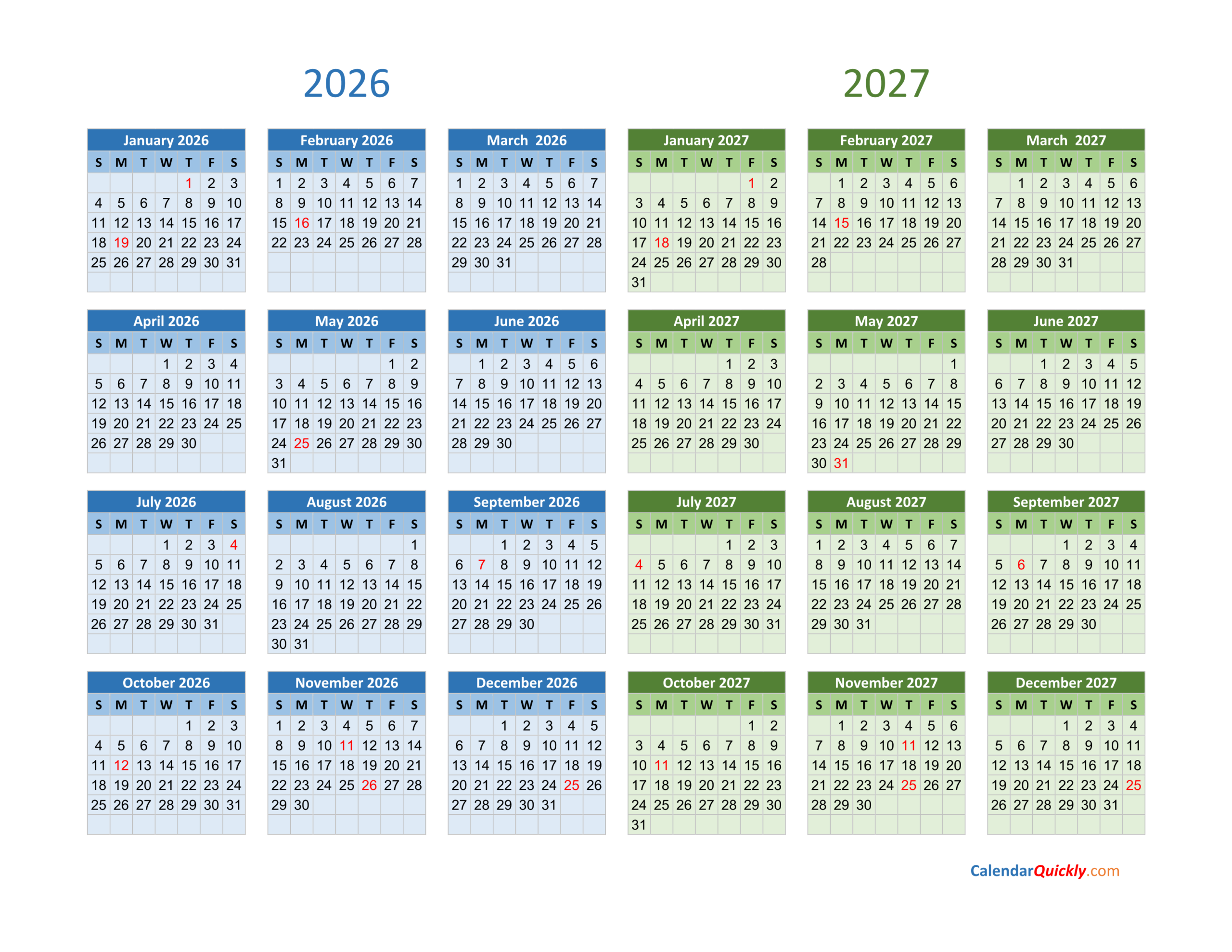 2026 and 2027 calendar calendar quickly
