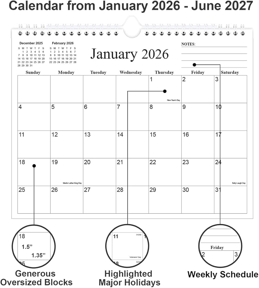 2026 Calendar 18 Months Calendar 2026 From January 2026 To June 2027 Wall Calendar 2026 With Thick Paper For Home Office School 8 5 X 11 Black