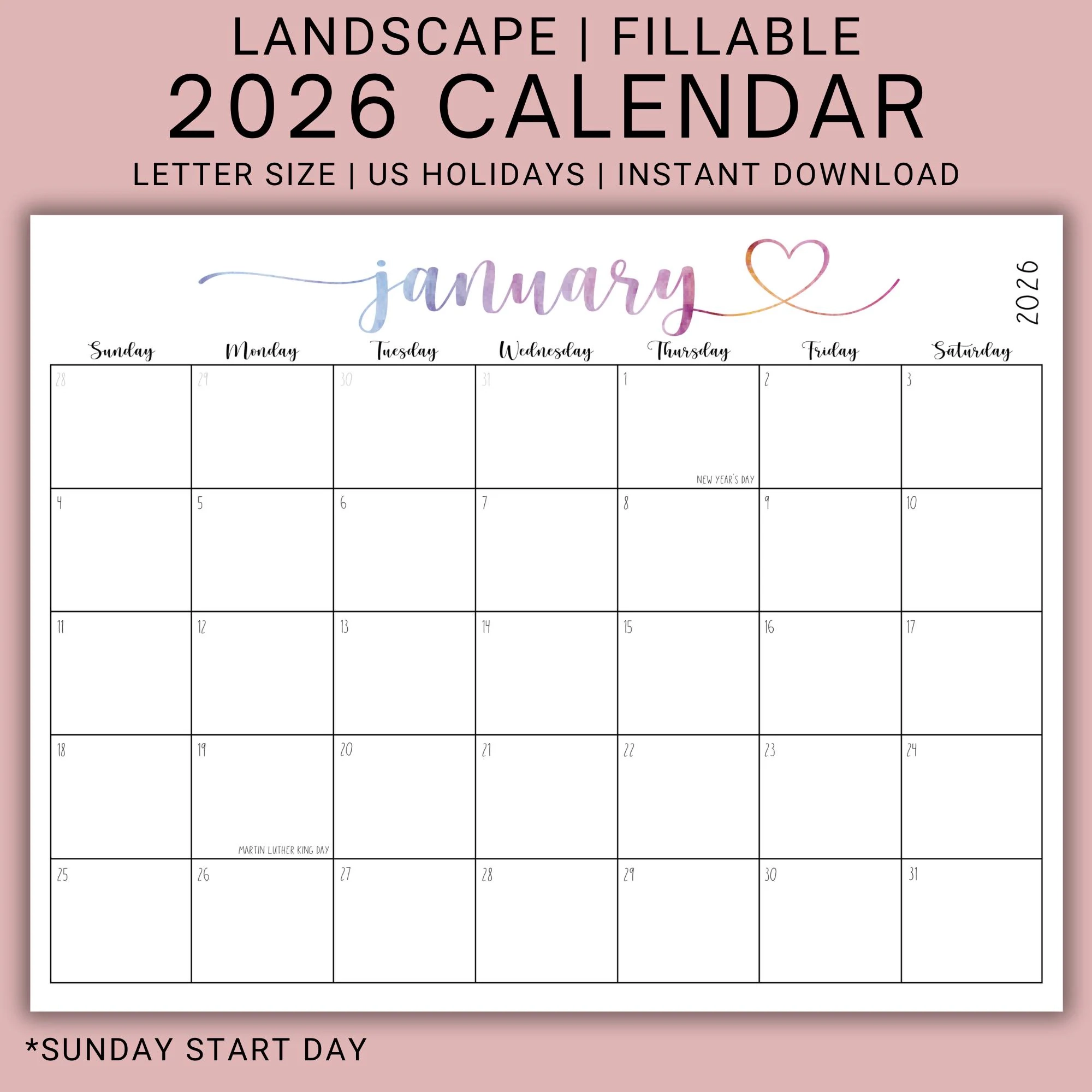 2026 Calendar 2026 Calendar PDF 2026 Editable Calendar 