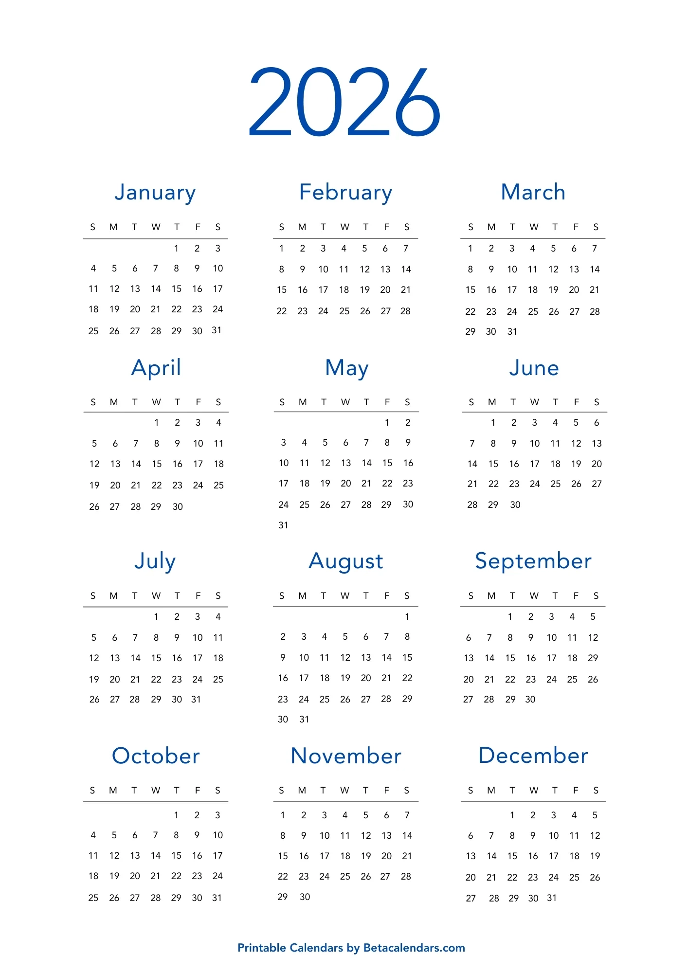 2026 Calendar Beta Calendars
