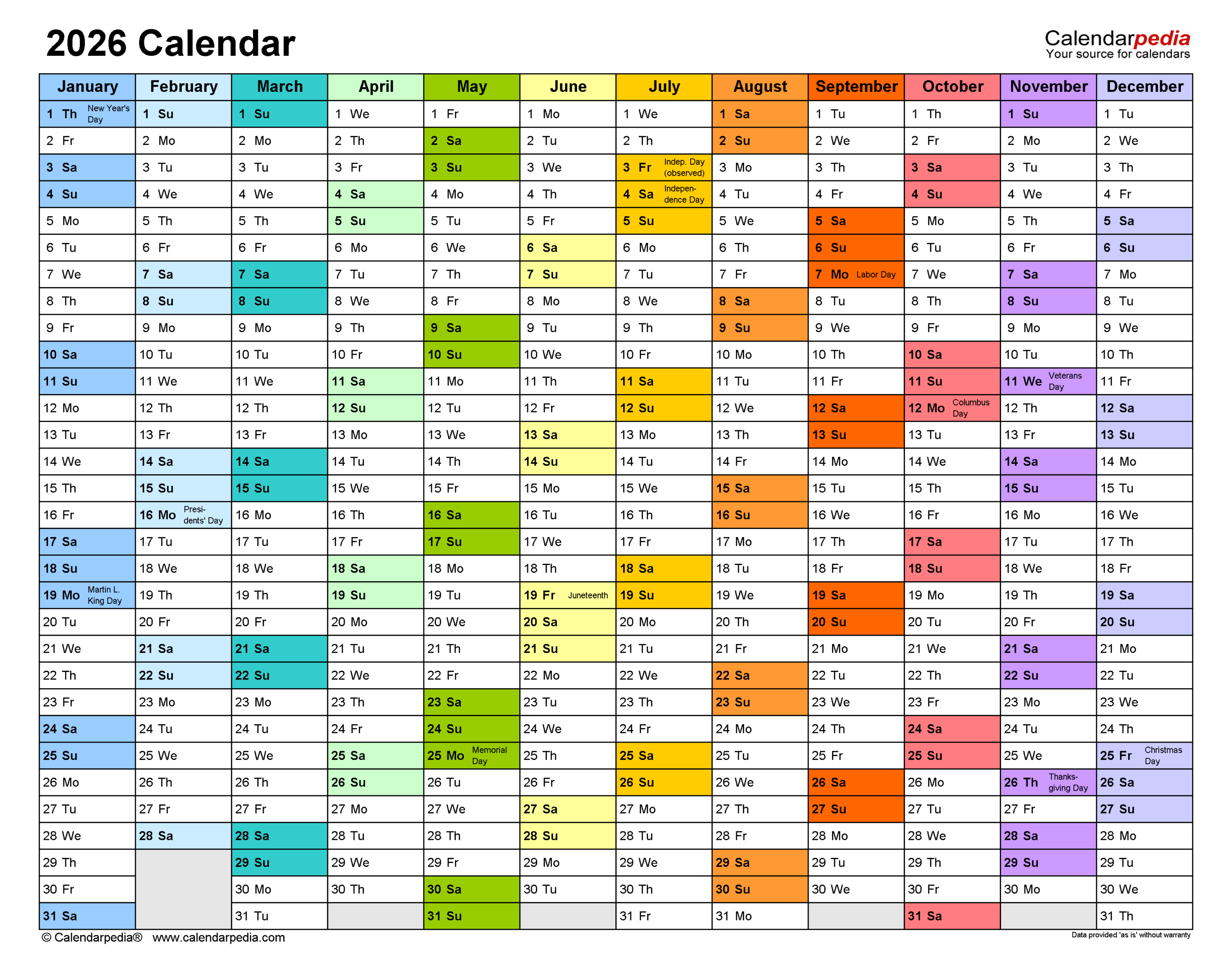 Calendar December 2026 Printable Xls