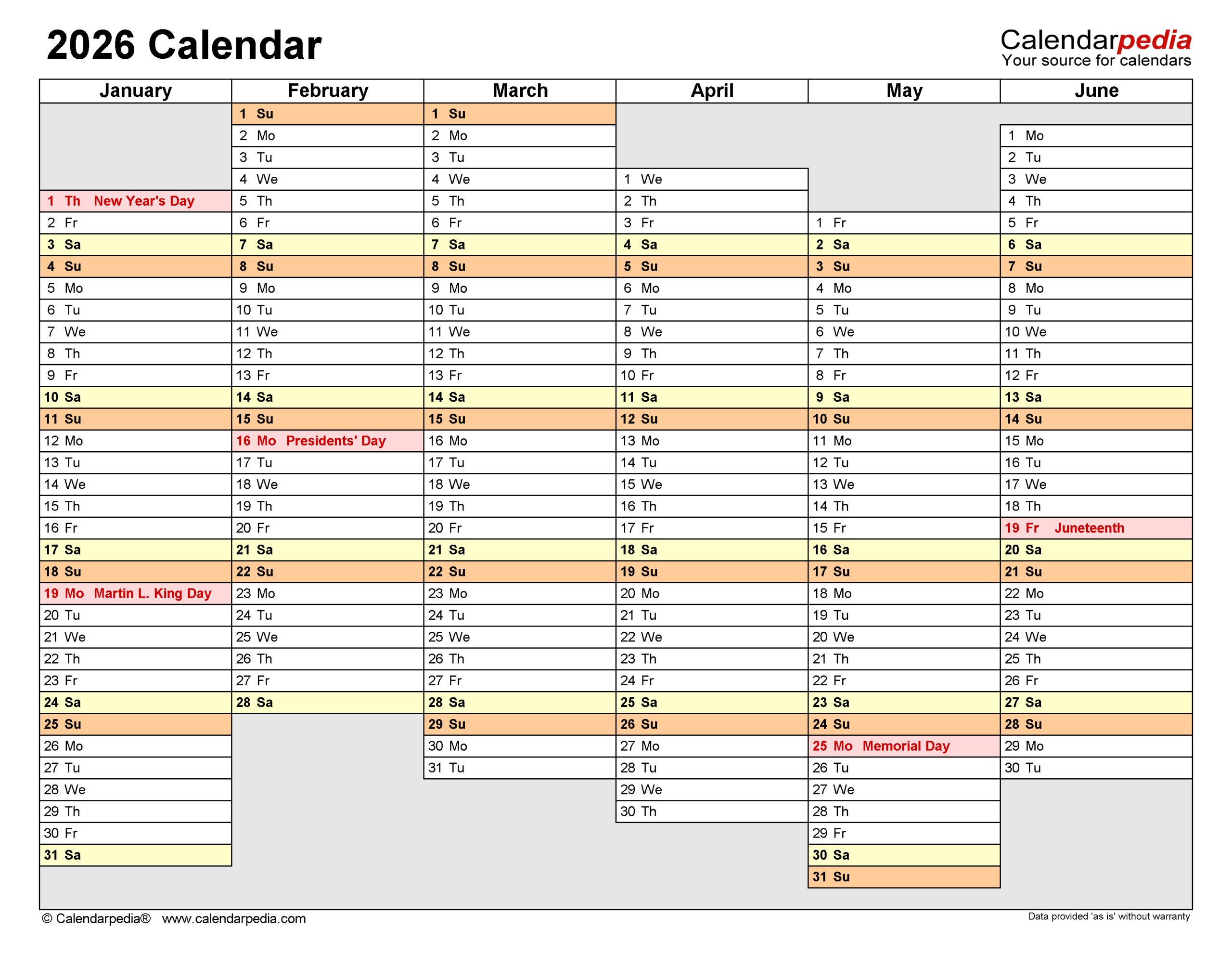 Blank Calendar 2026 Printable Yearly