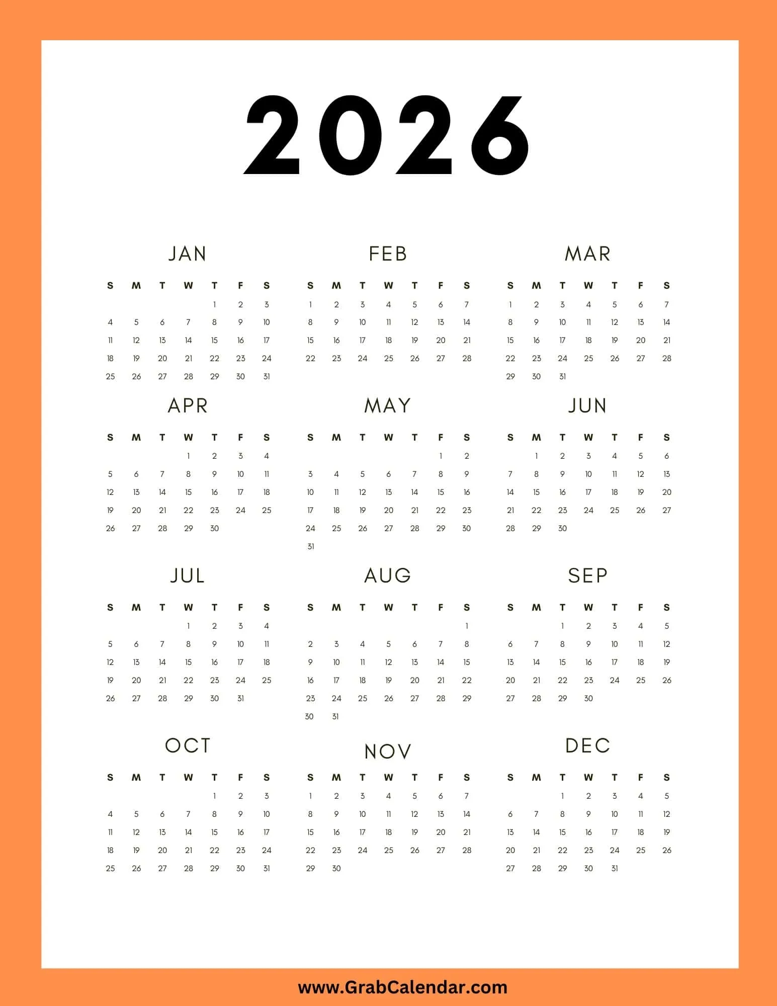 2026 Printable Calendar Blank 2026 Printable Calendar Blank