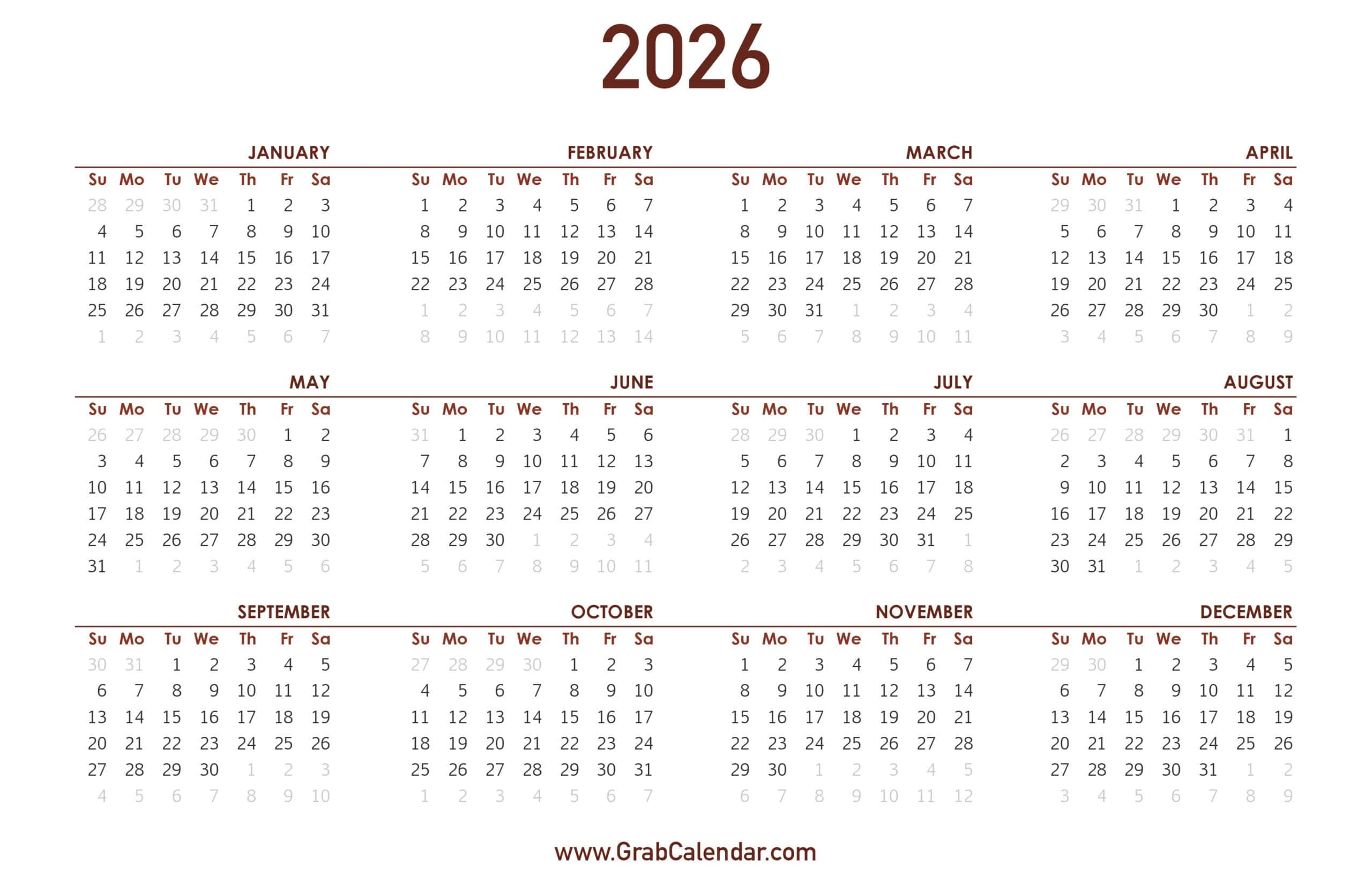 Printable 2026 Calendar May Through November