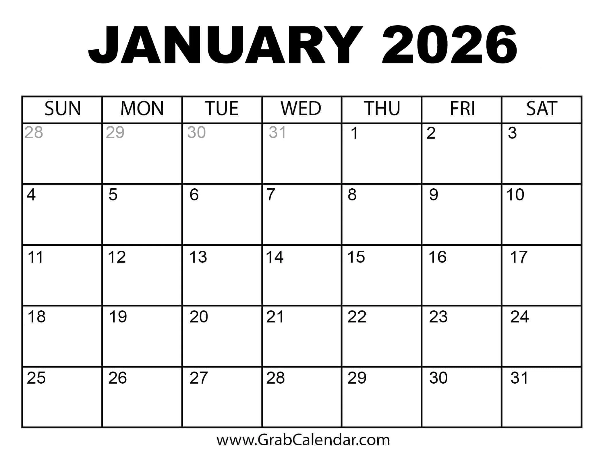 Calendar 2026 Blank Printable Free Download Calendar 2026 Blank Printable Free Download