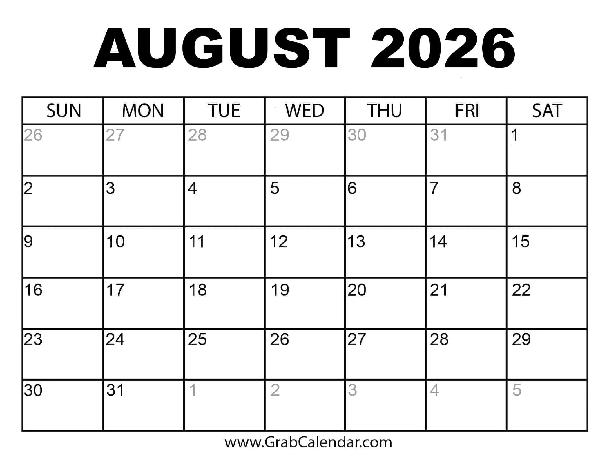 2026 Calendar Grab Calendar