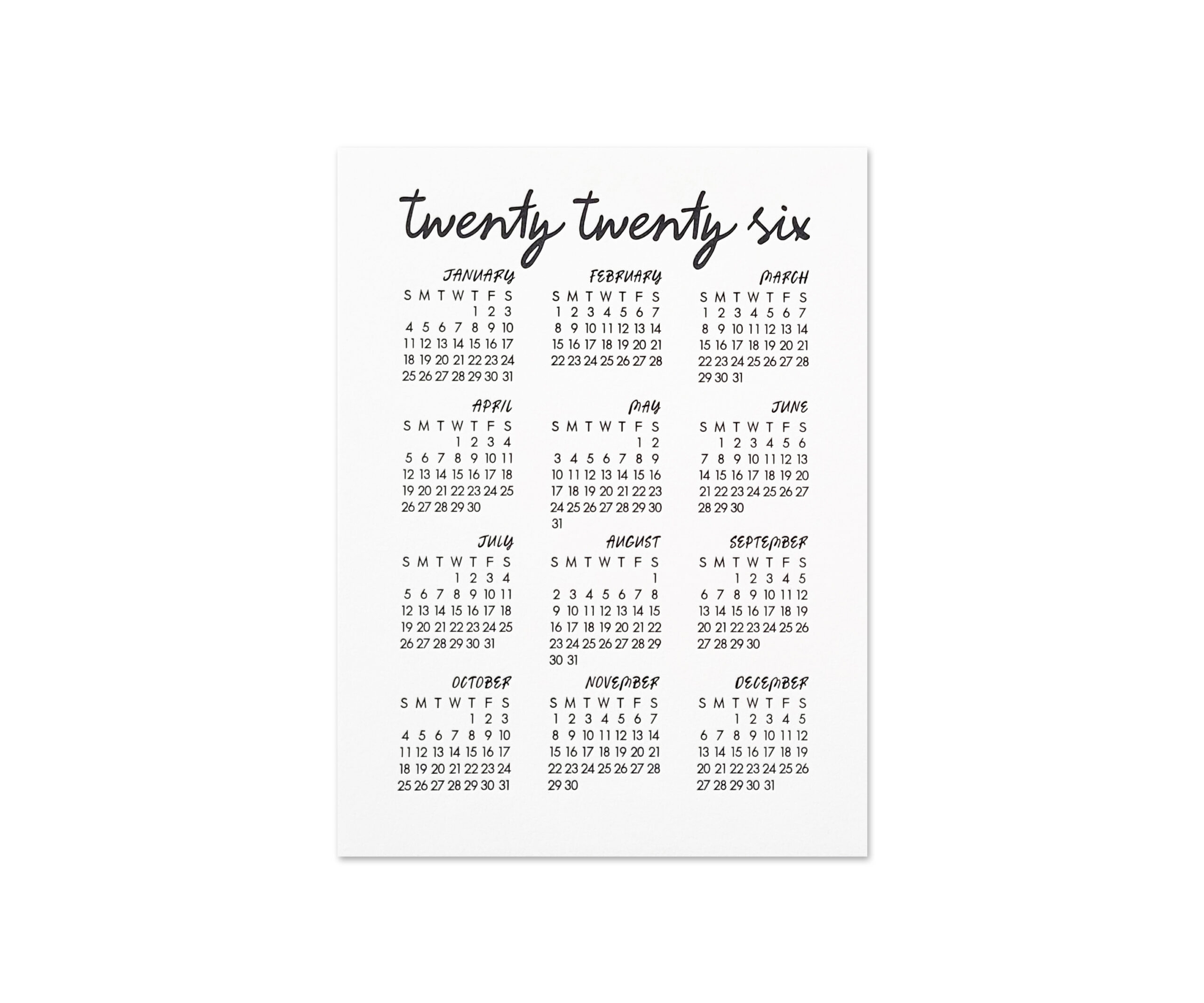2026 Calendar Modern Calligraphy Calendar Bloom Letterpress 