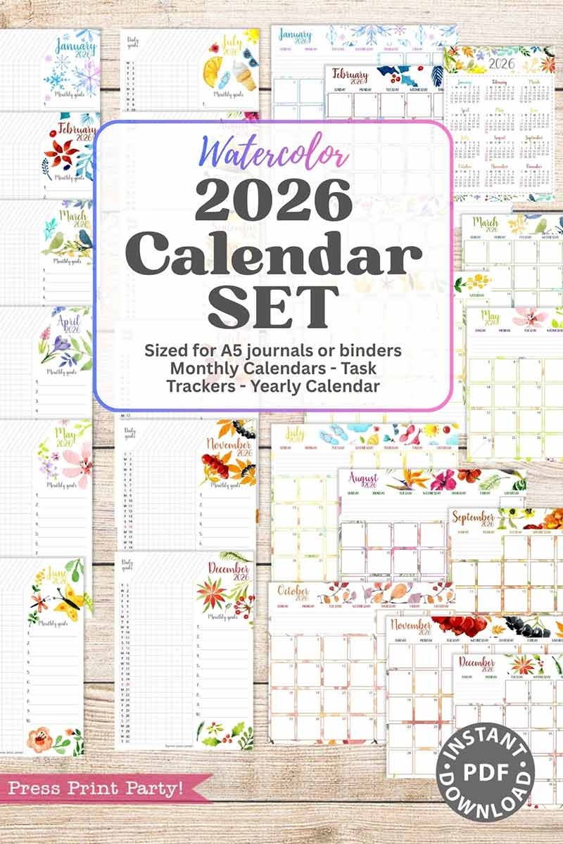 Water Paint Calendar November 2026 Printable