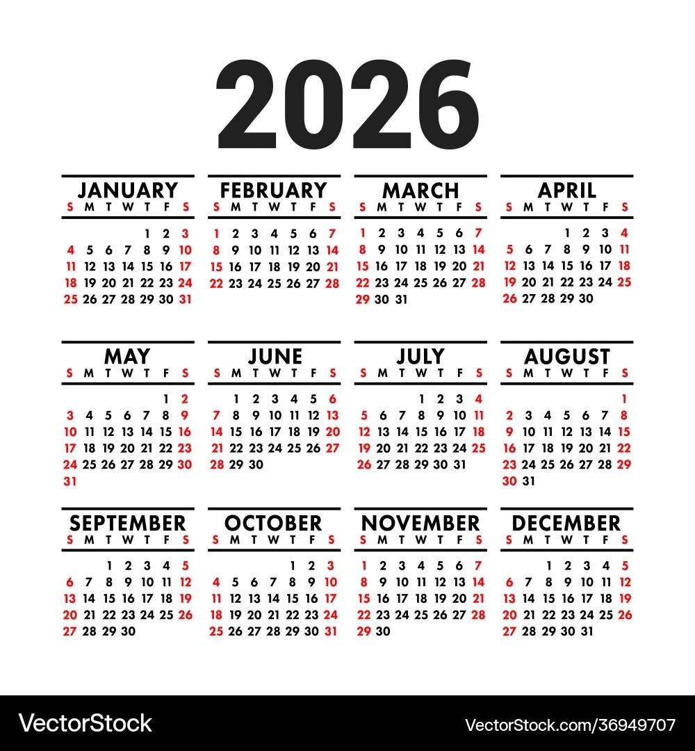 2026 Calendar Square Wall Pocket Lizenzfreie Vektorgrafik 