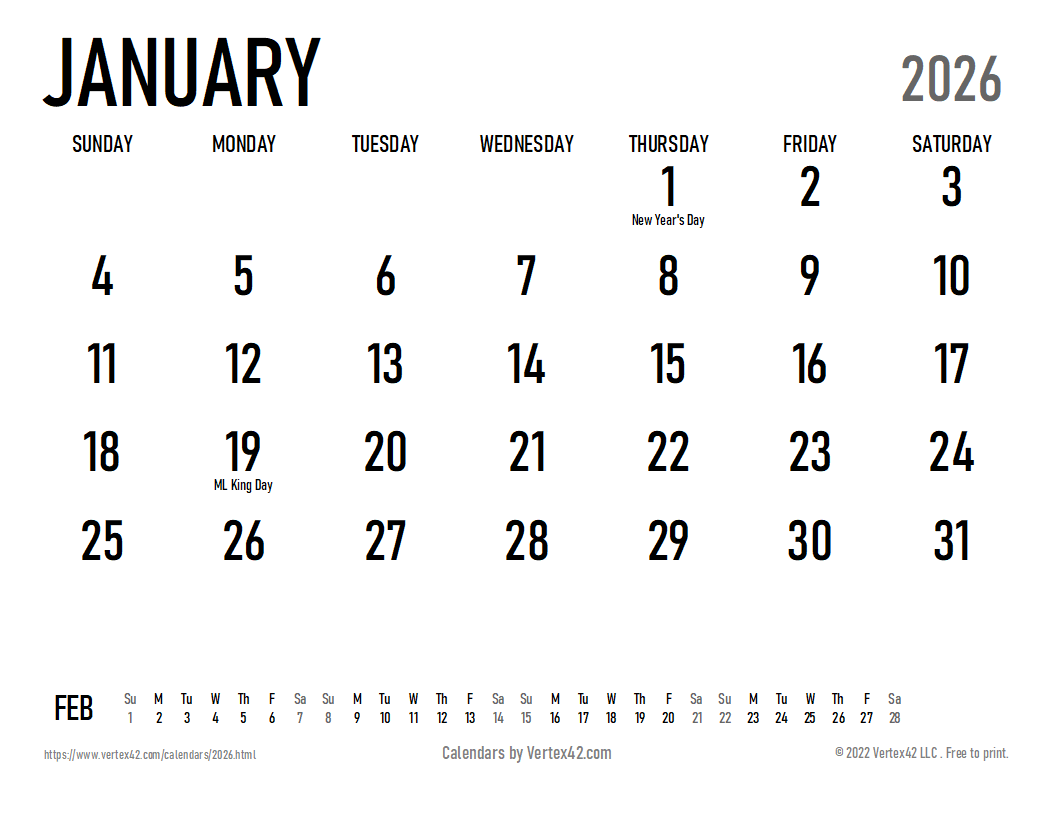 Blank Calendar Template 2026 Printable