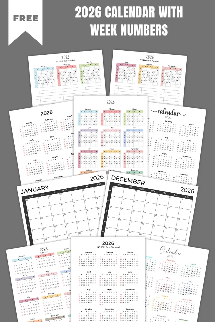 2026 Calendar With Week Numbers Free PDF Printables