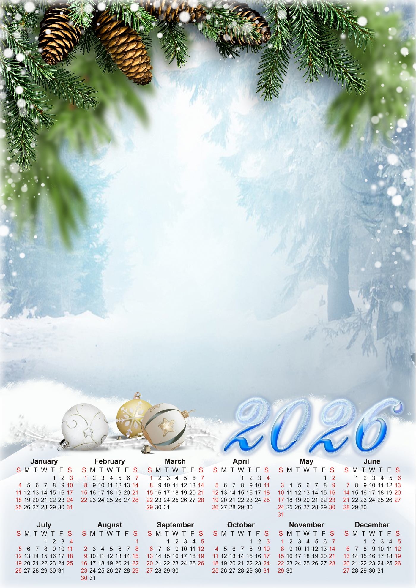 2026 Christmas Calendar Template Free Download PNG JPG