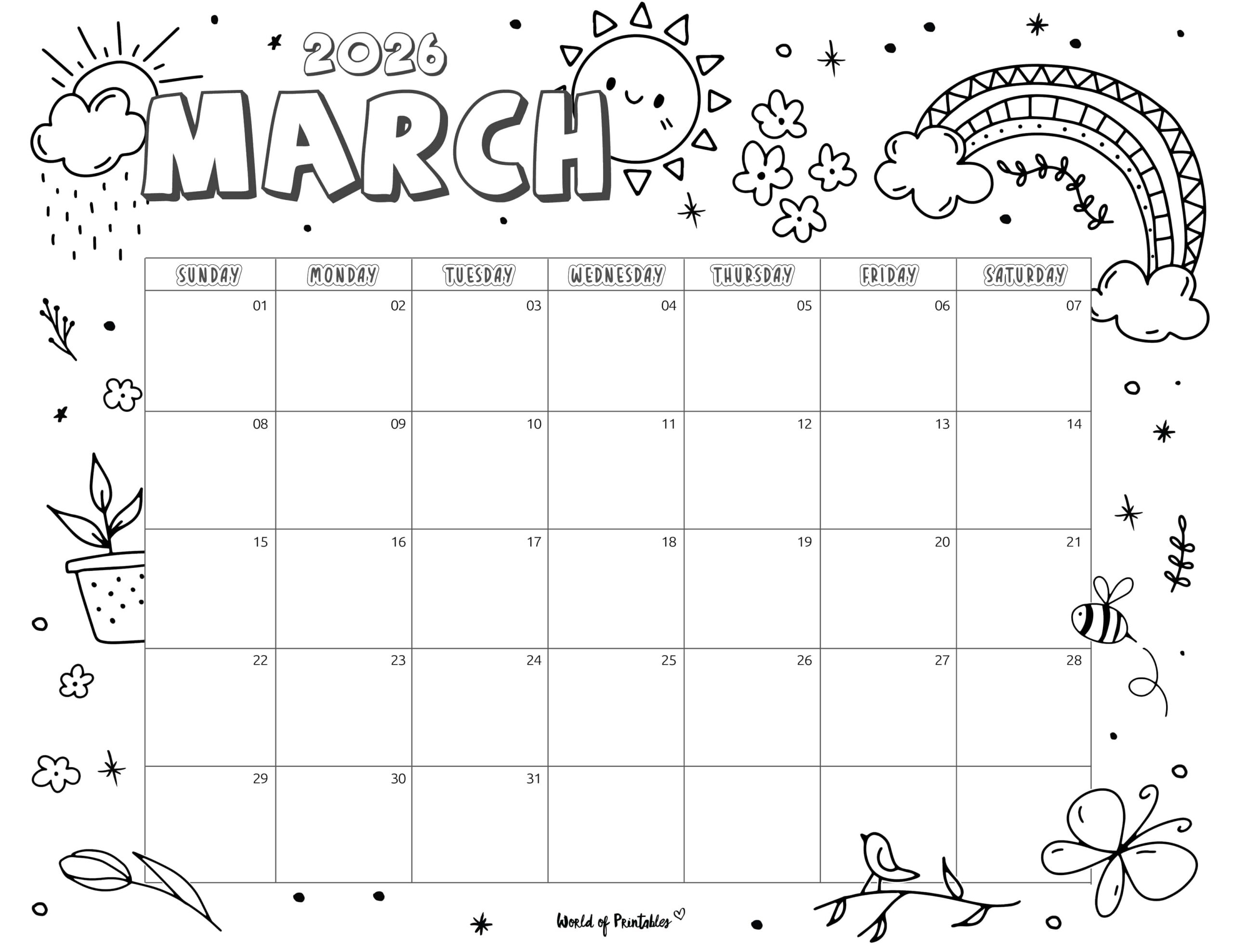 2026 Coloring Calendar Free Printables World Of Printables
