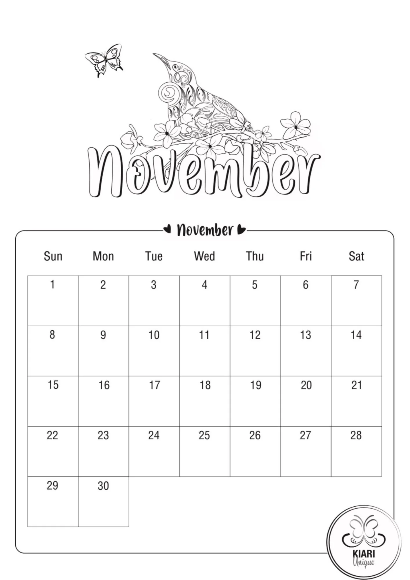2026 Colouring Calendar Printables