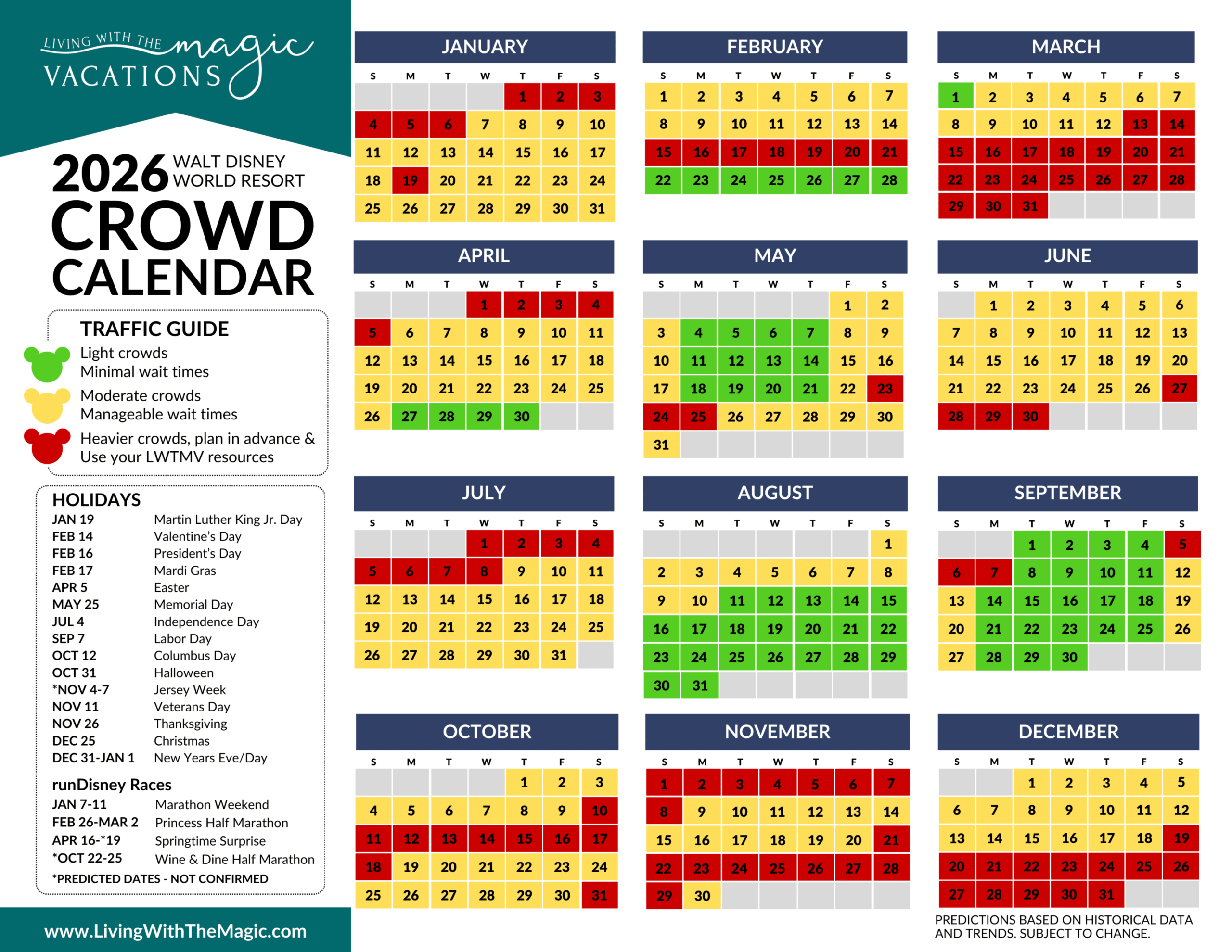 2026 Disney Crowd Calendar Printable