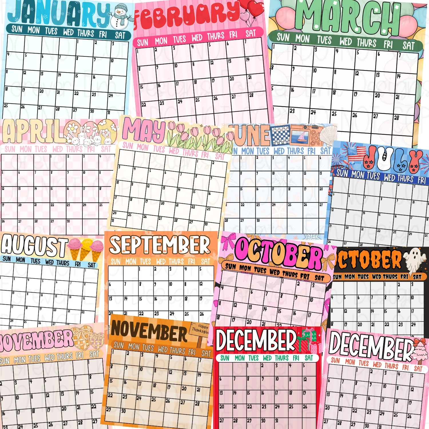 2026 Editable Calendars Forever Em Designs