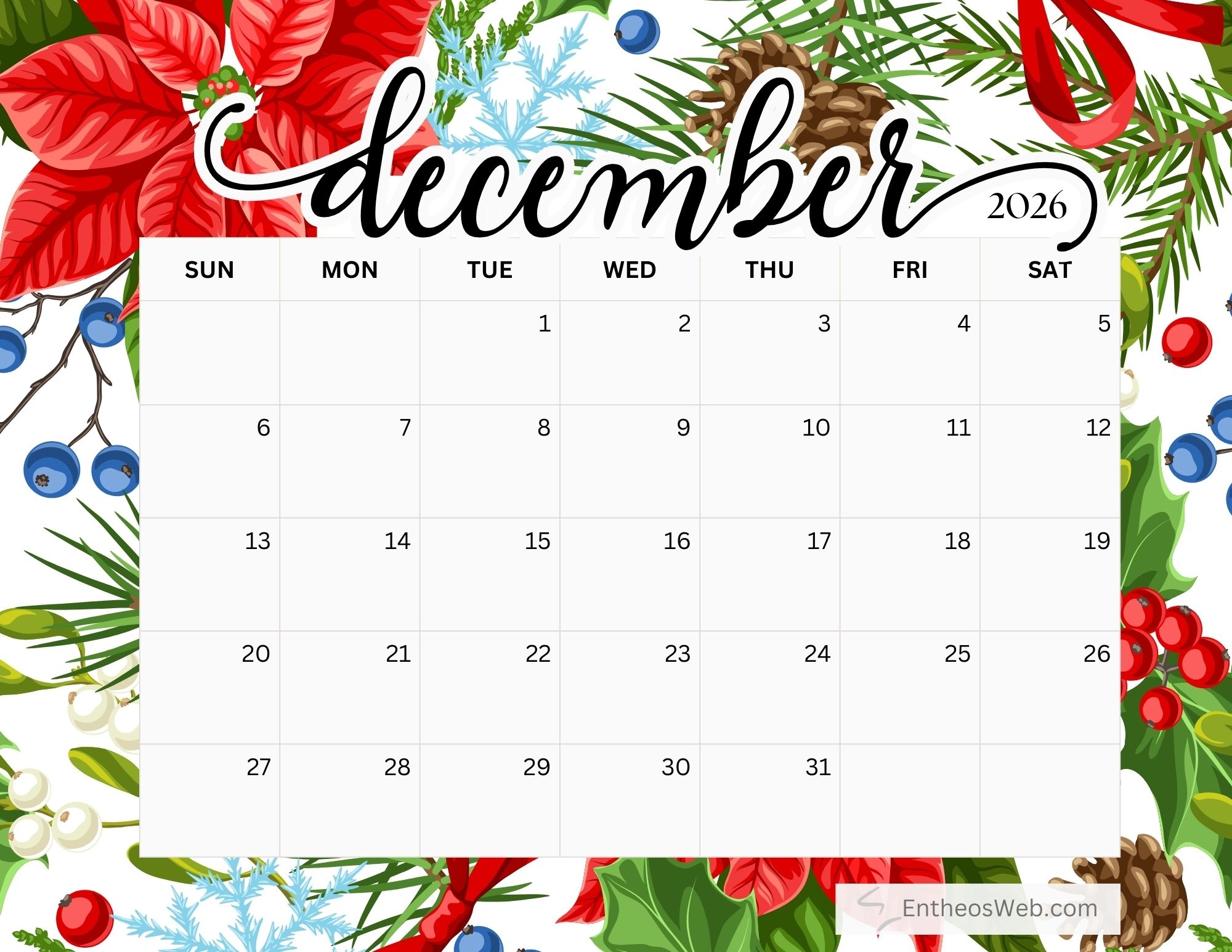 2026 Free Printable Monthly Calendar With Floral Backgrounds 