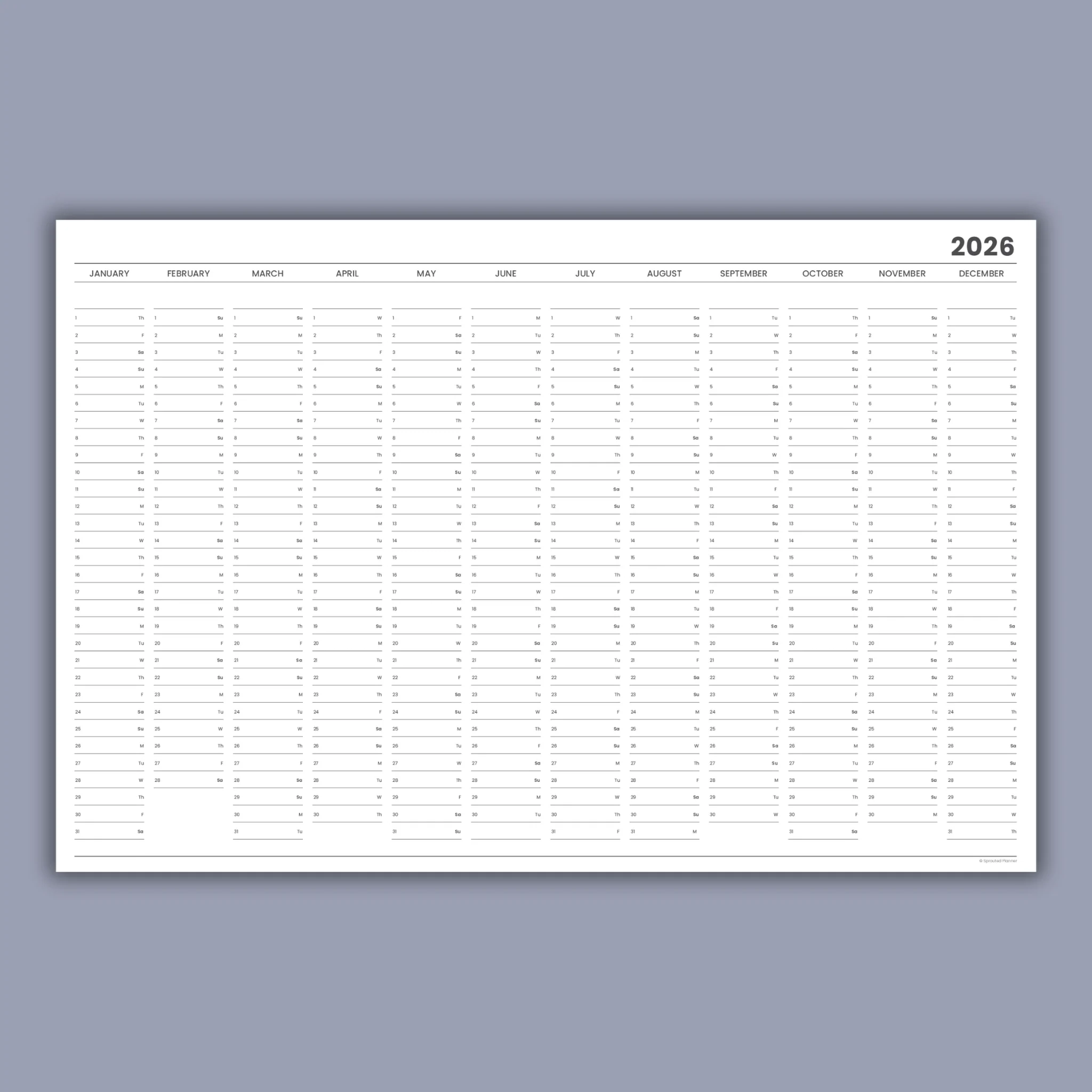 2026 Giant Wall Calendar Printable PDF Sprouted Planner