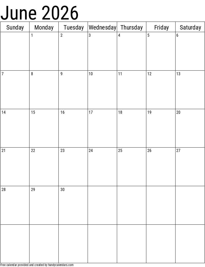 2026 June Calendars Handy Calendars