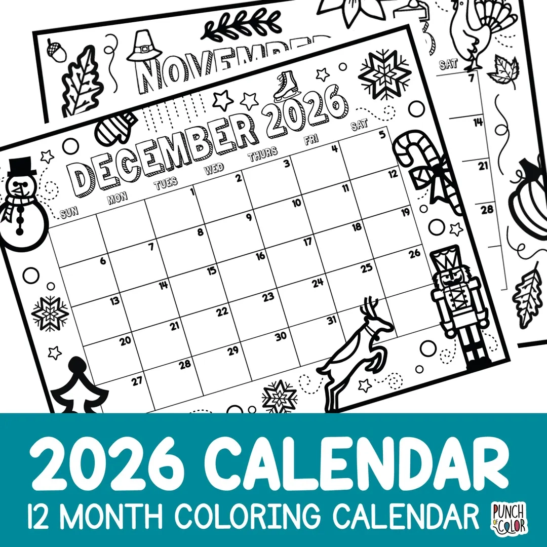2026 Kids Calendar Printable Coloring Kids Calendar Preschool 