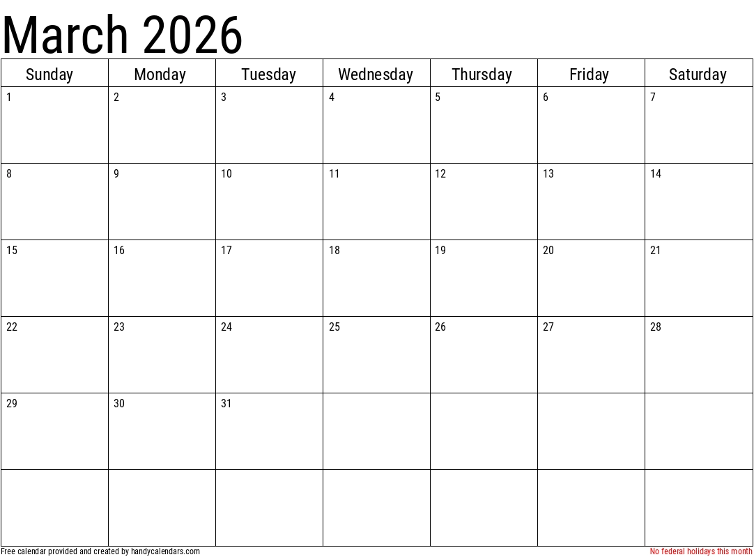 2026 March Calendars Handy Calendars