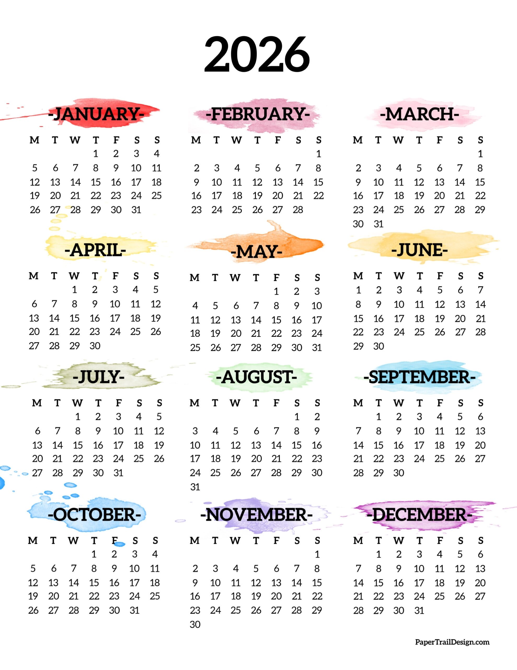 July 2026 Calendar Monday Start