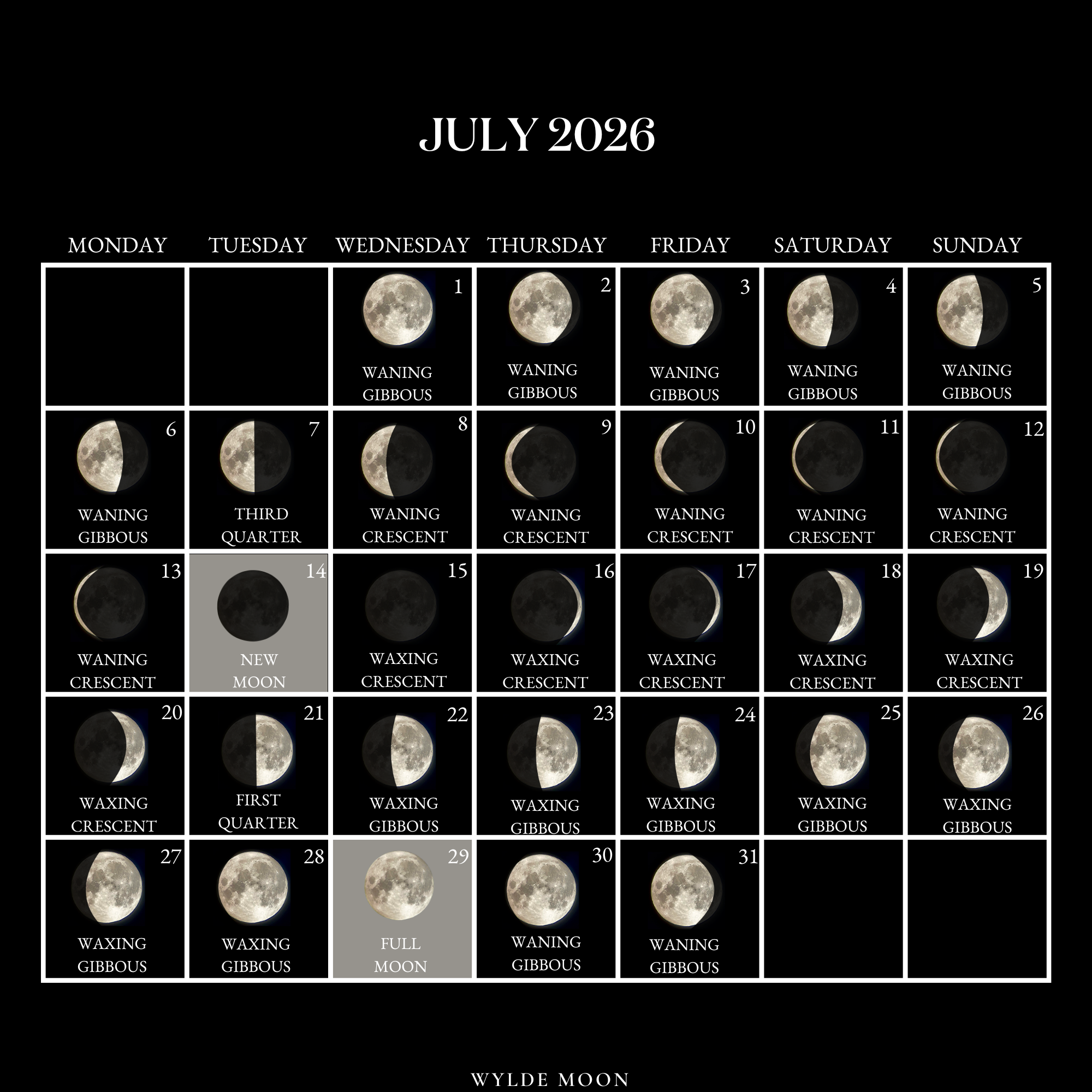 2026 Moon Calendar Every Phase And Stage Of The Moon